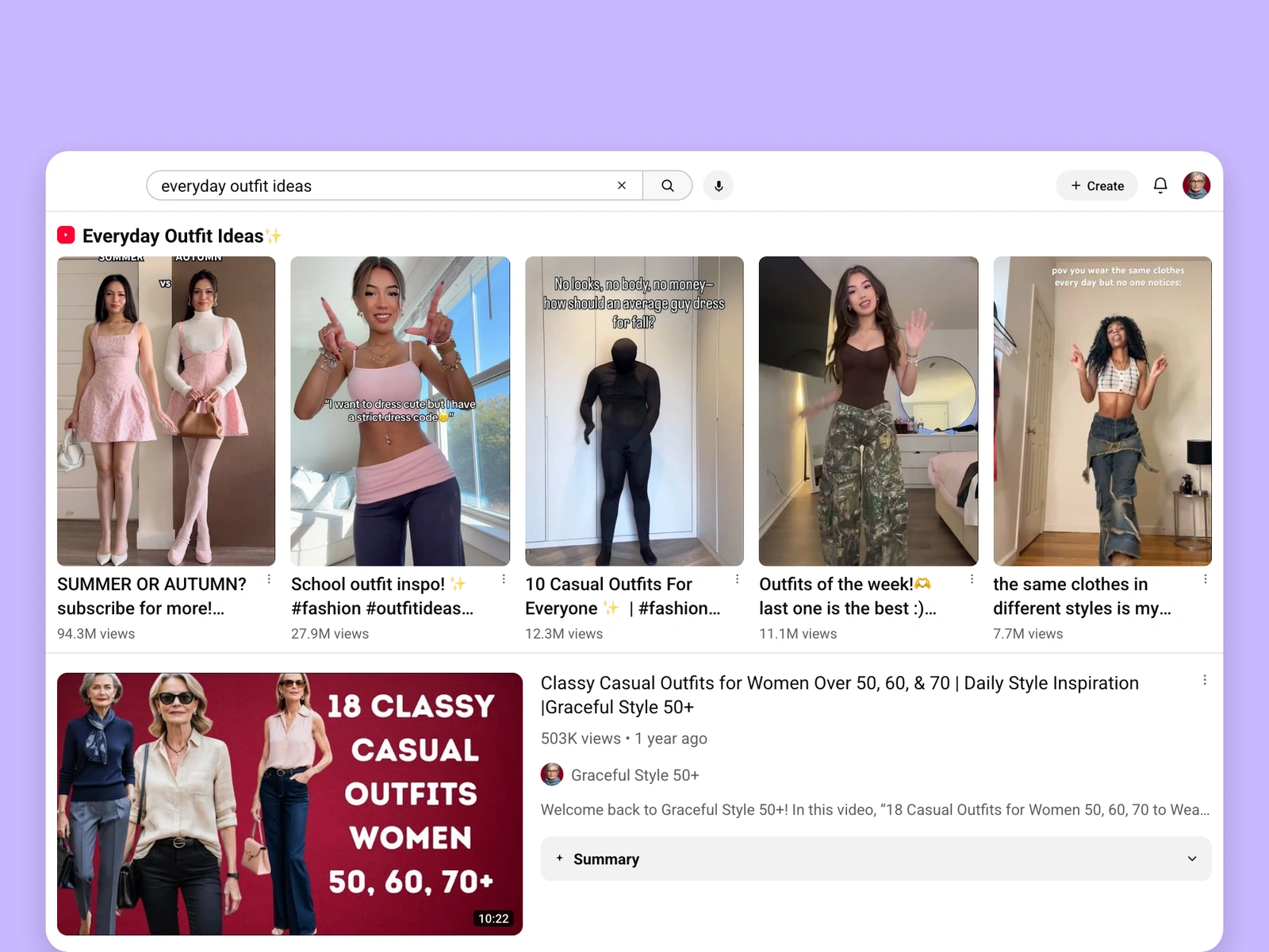 YouTube search results for fashion videos