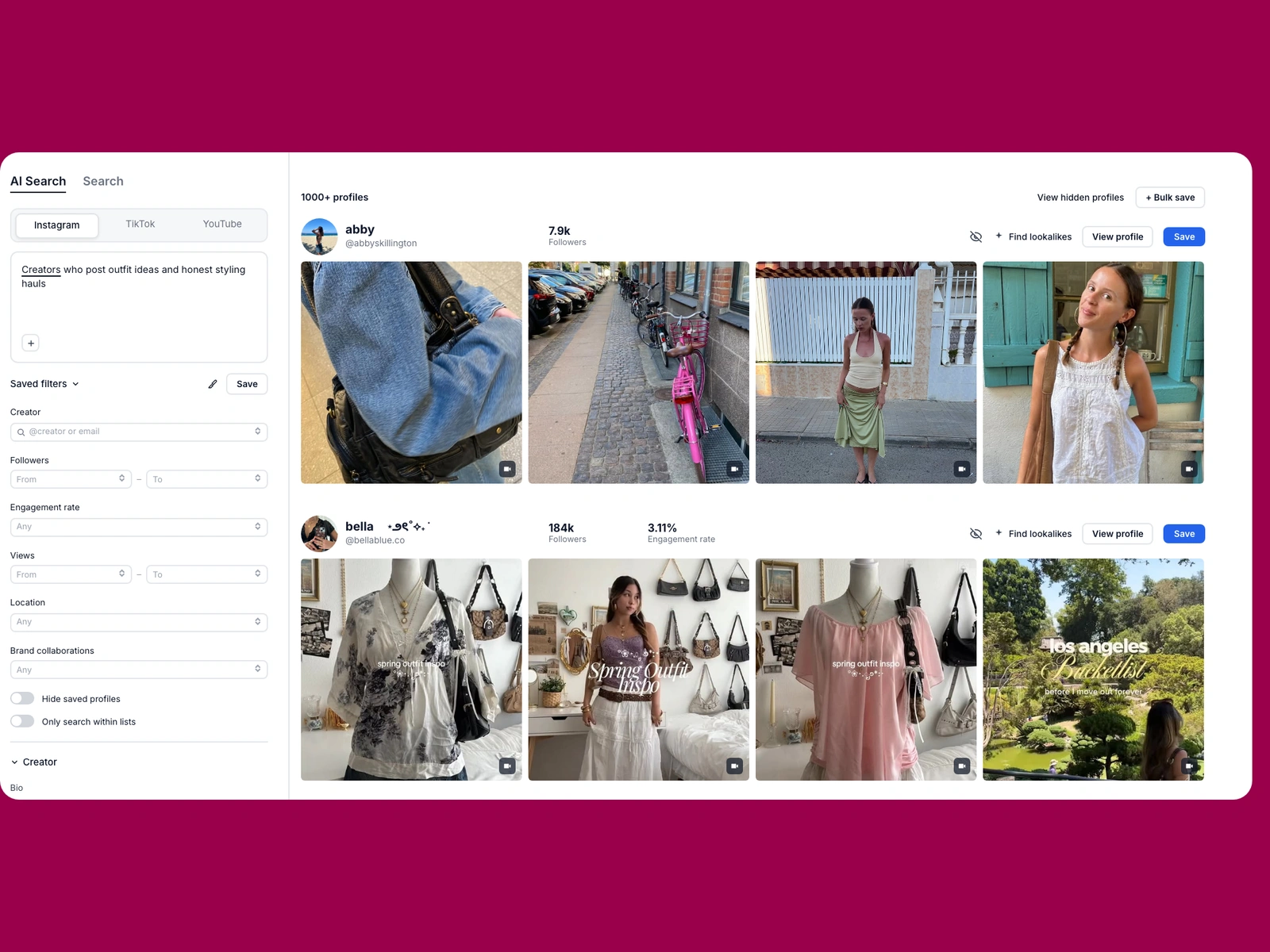 Modash AI search for fashion creators