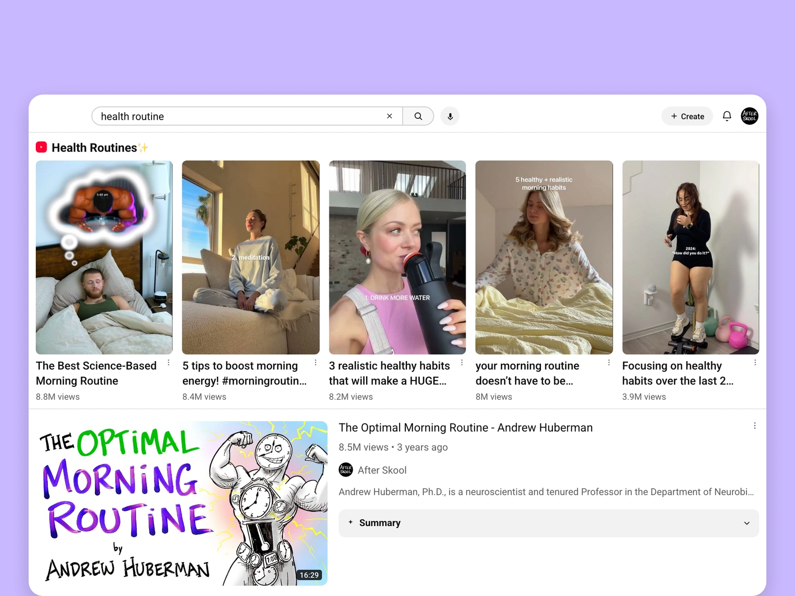 YouTube search results for health videos