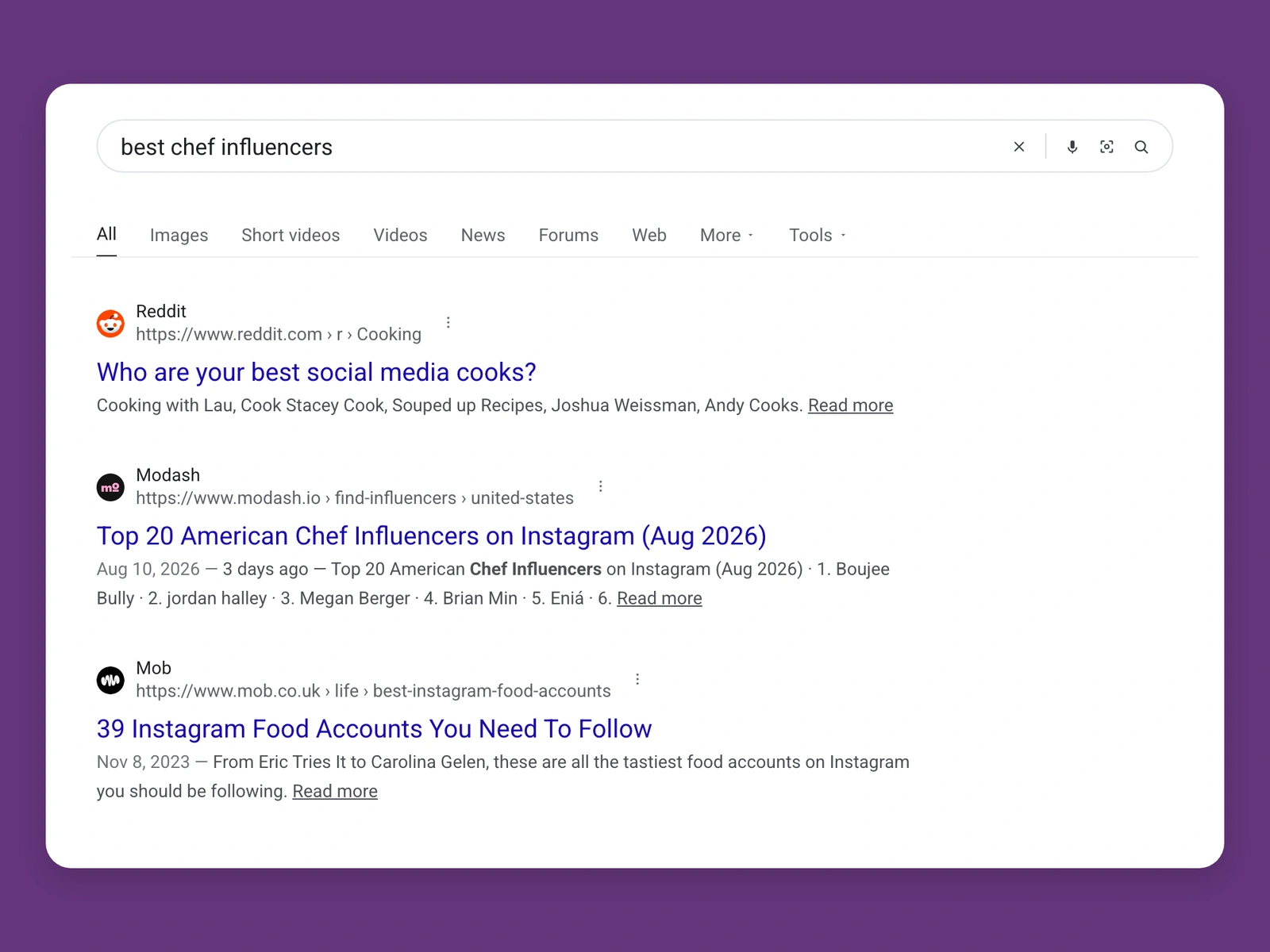 Google results for best chef bloggers