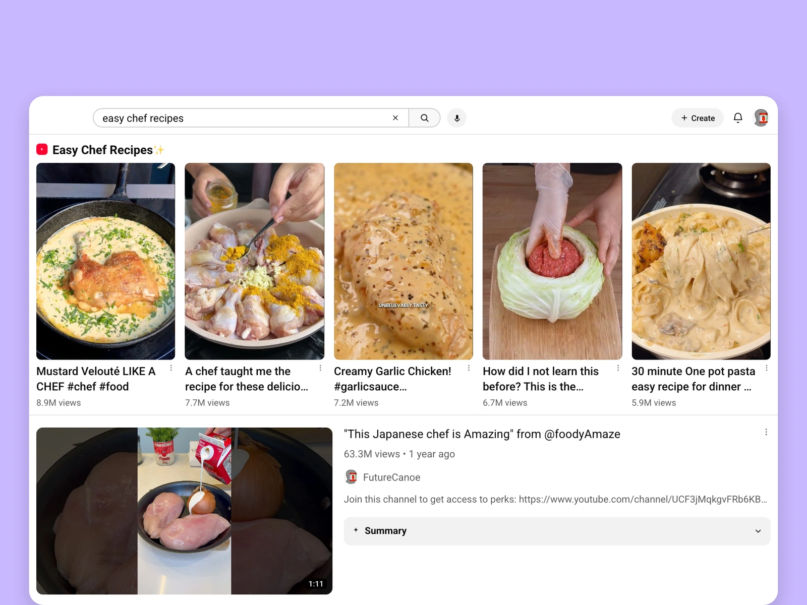 YouTube search results for chef videos