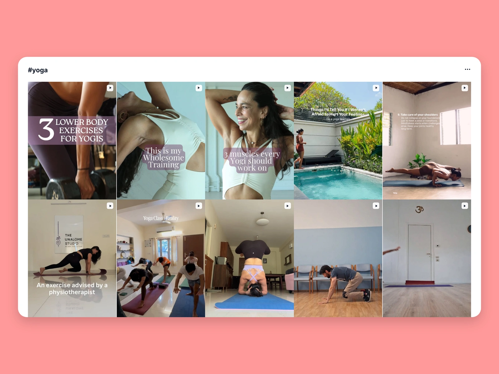 Instagram hashtag results for yoga content