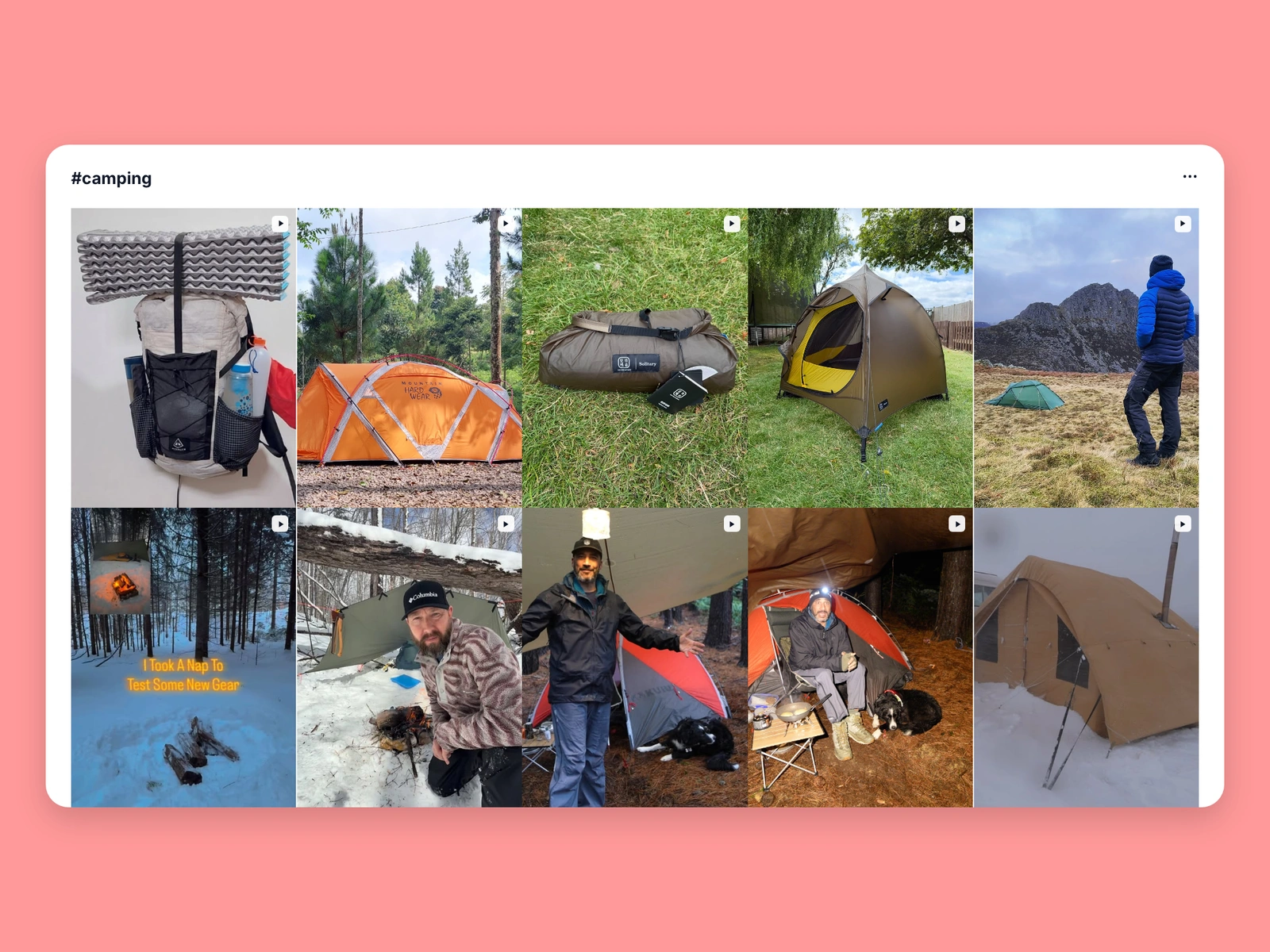 Instagram hashtag results for camping content