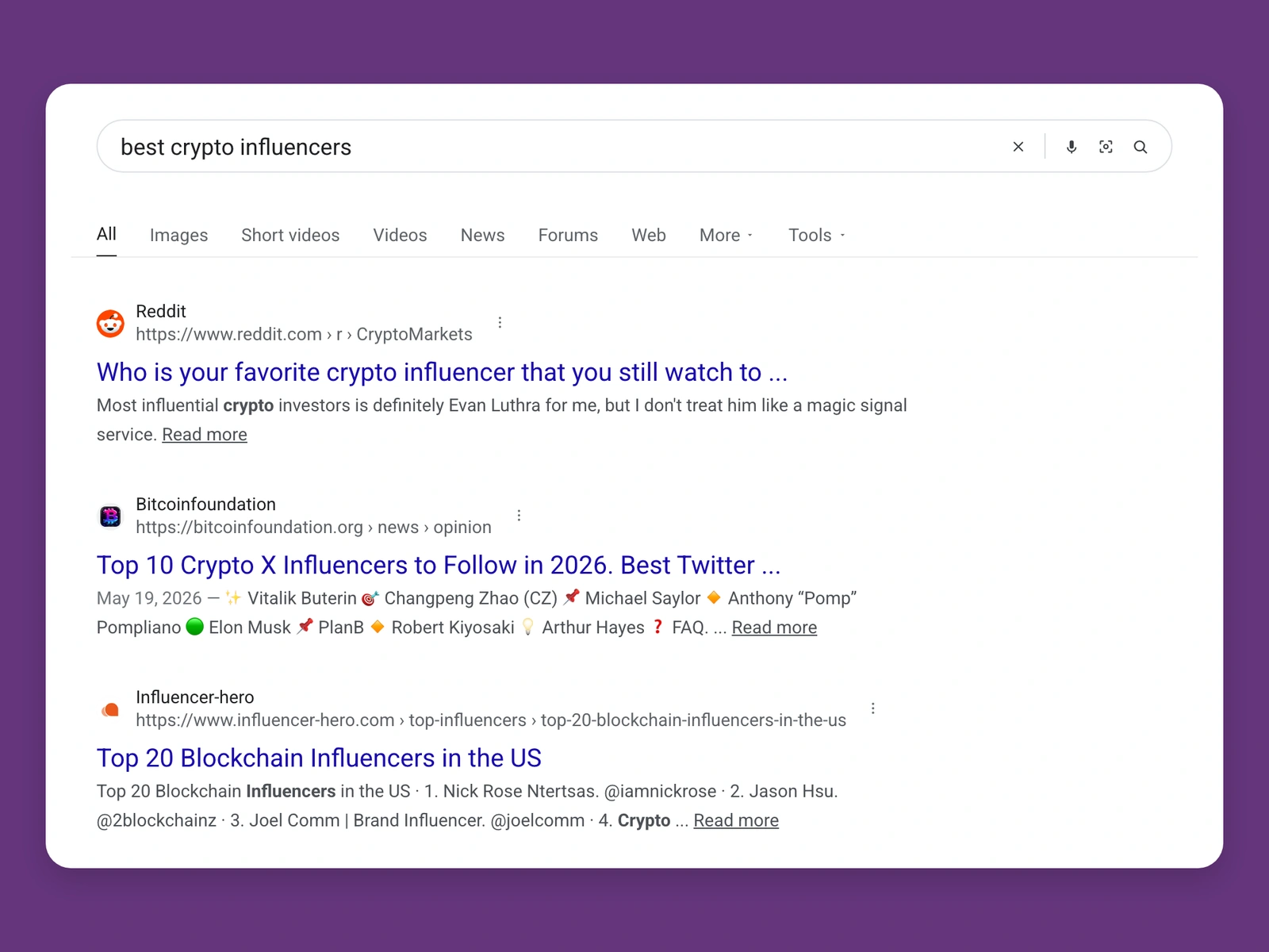 Google results for best crypto bloggers