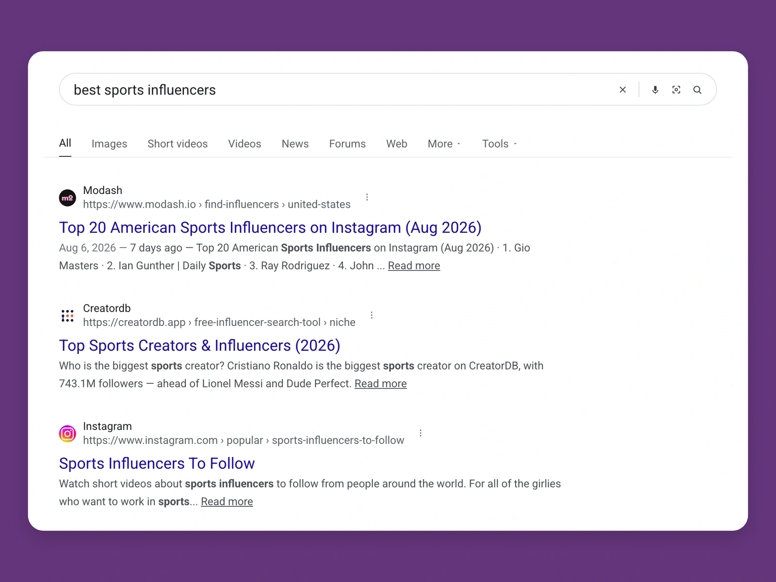 Google results for best sports bloggers