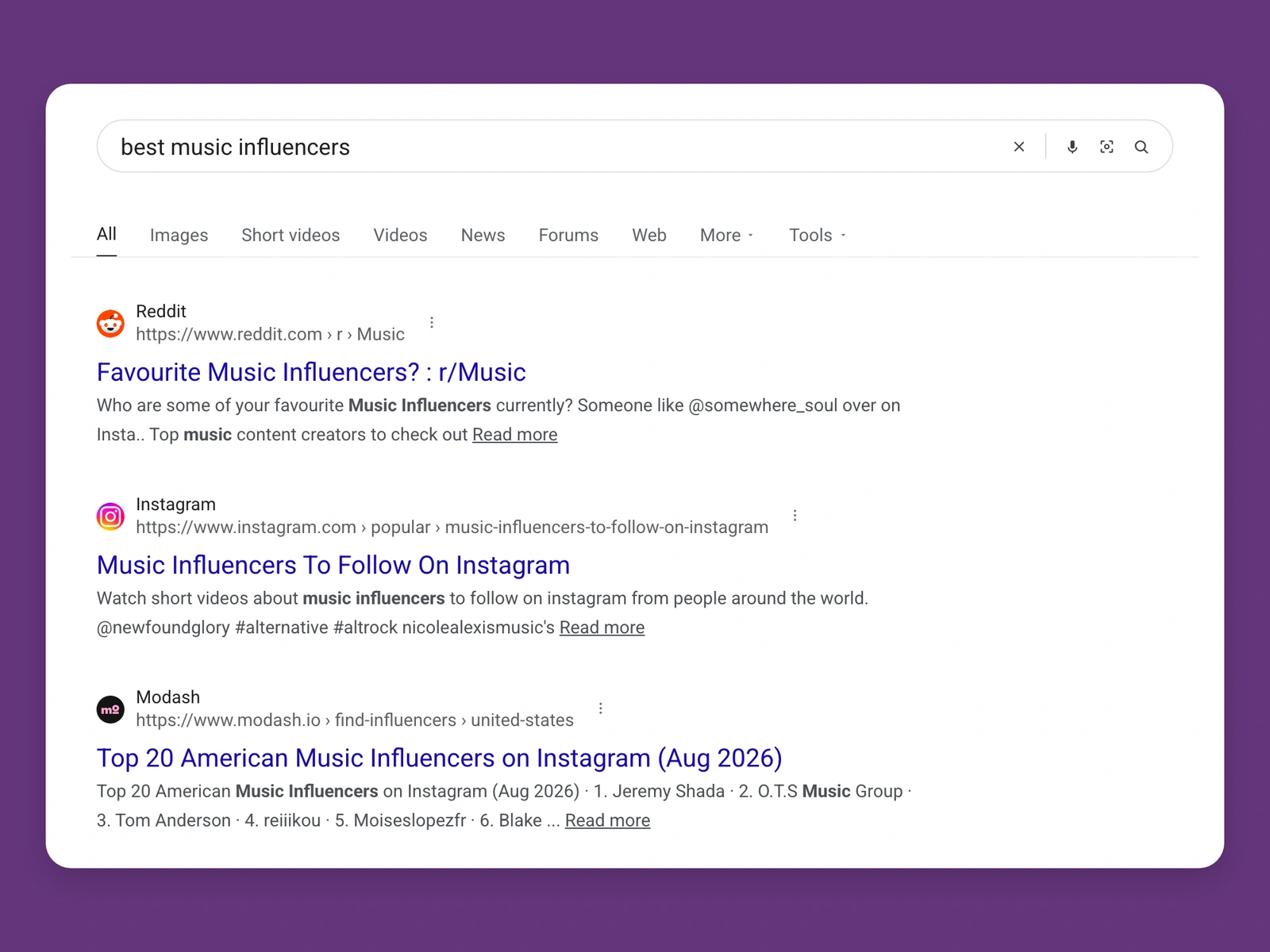 Google results for best music bloggers
