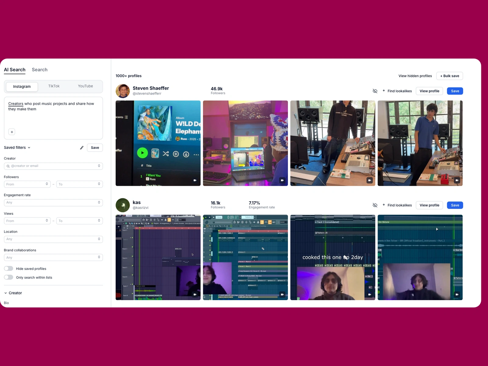 Modash AI search for music creators