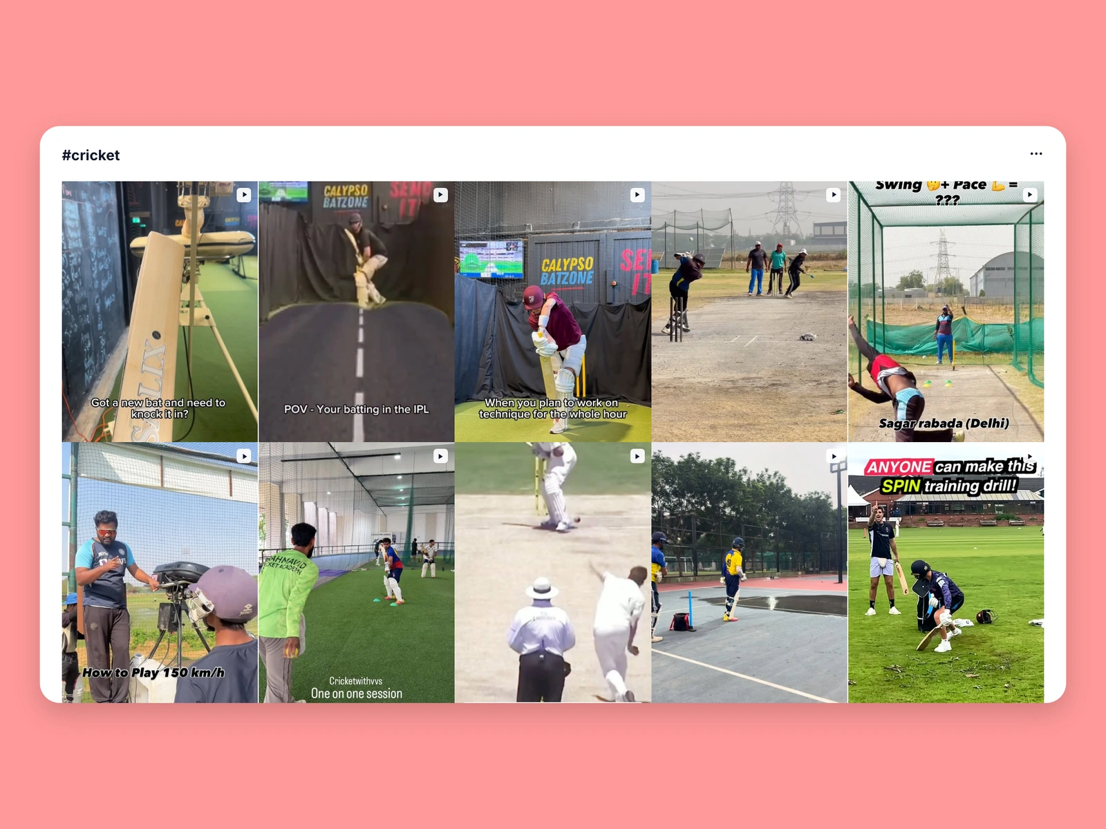 Instagram hashtag results for cricket content