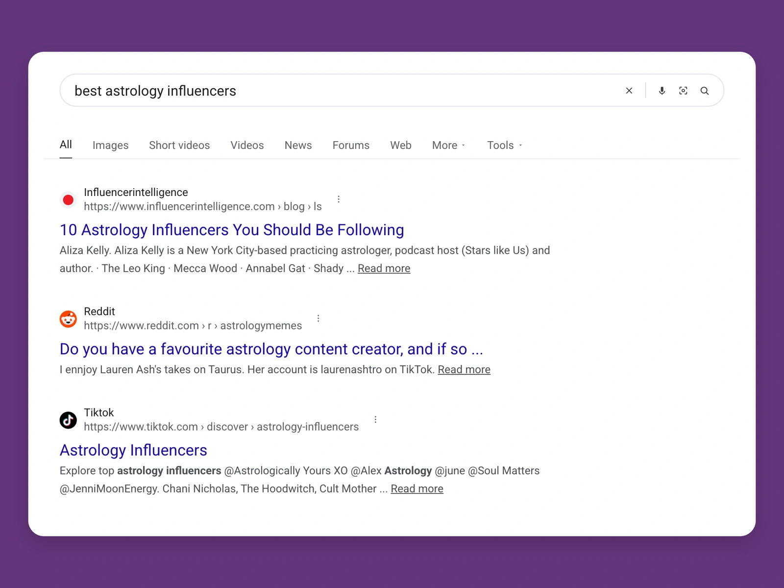 Google results for best astrology bloggers