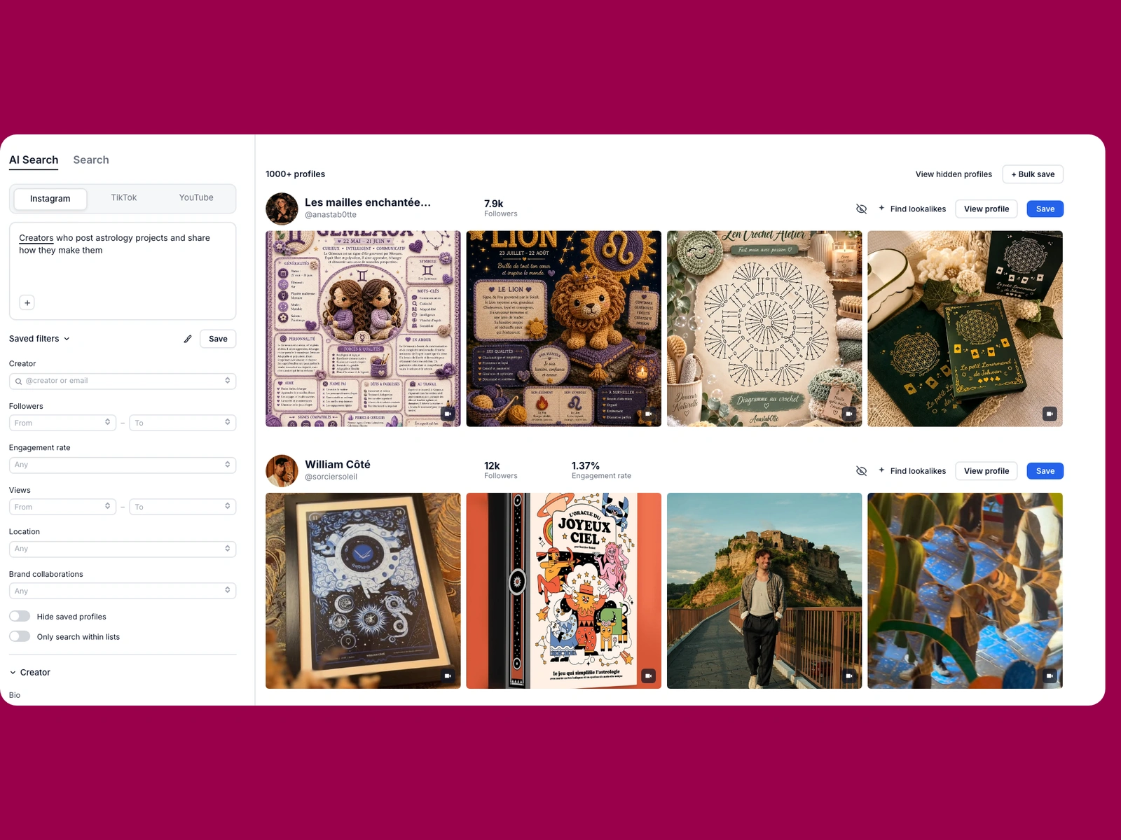 Modash AI search for astrology creators