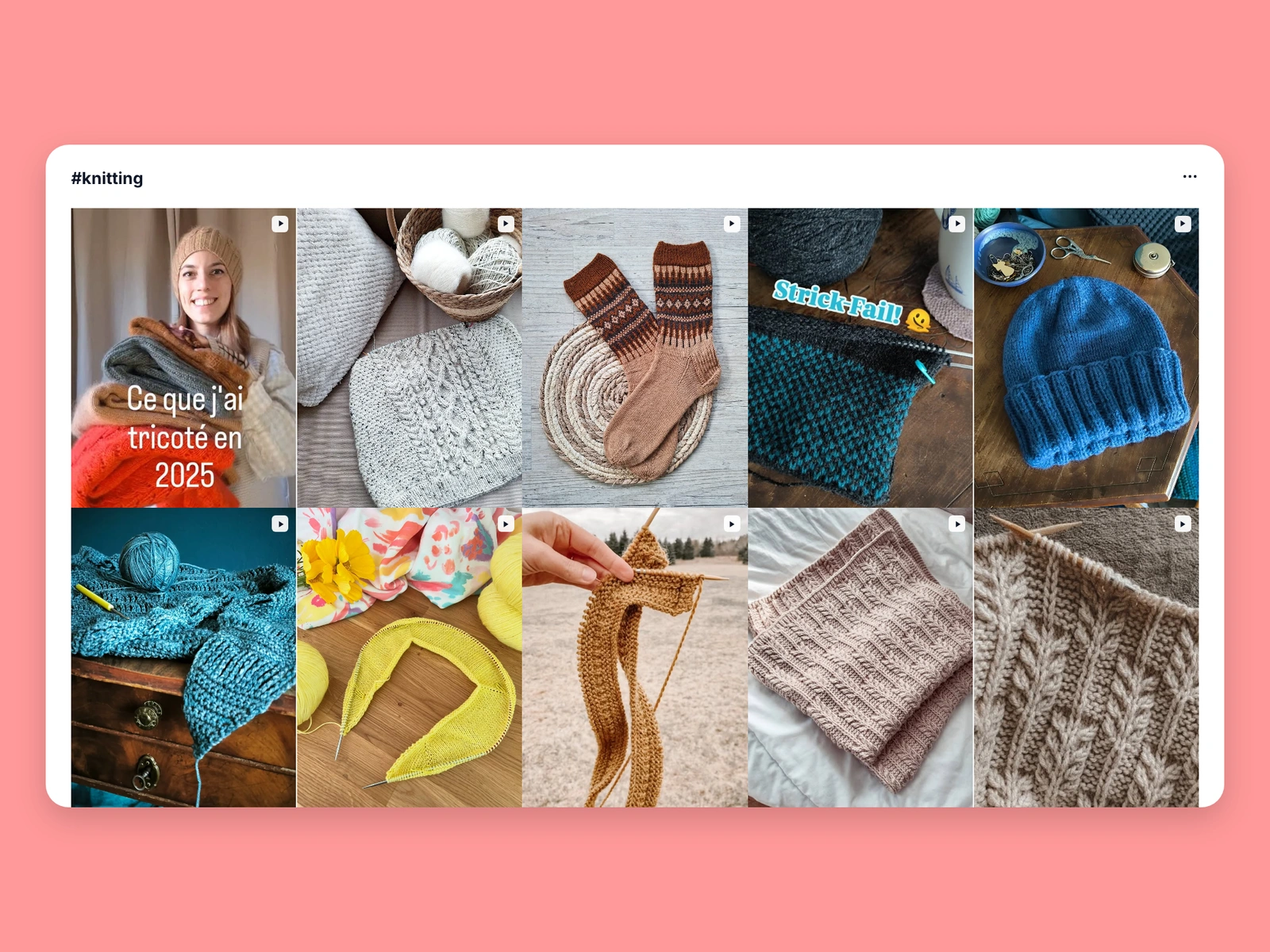 Instagram hashtag results for knitting content