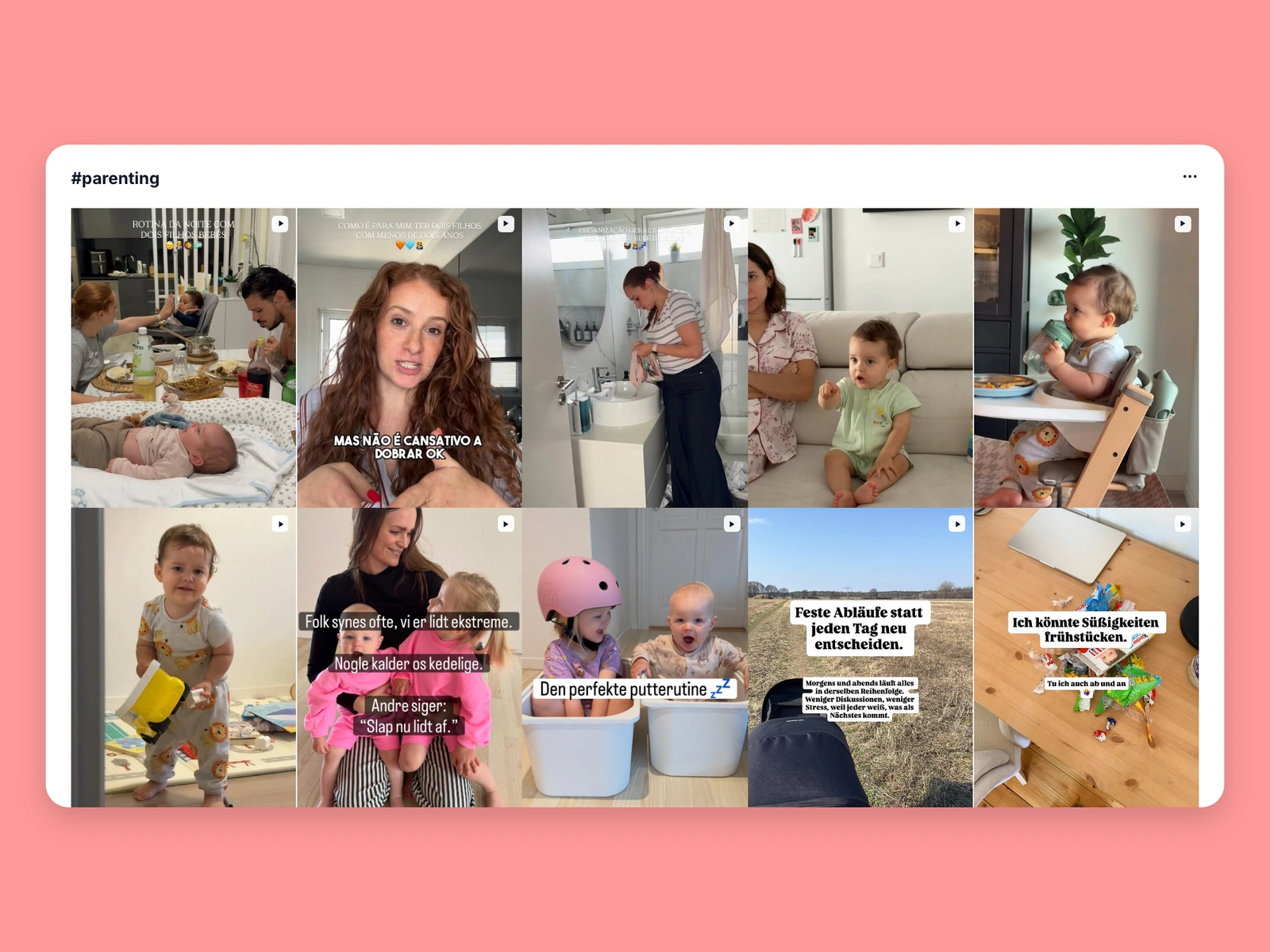 Instagram hashtag results for parenting content