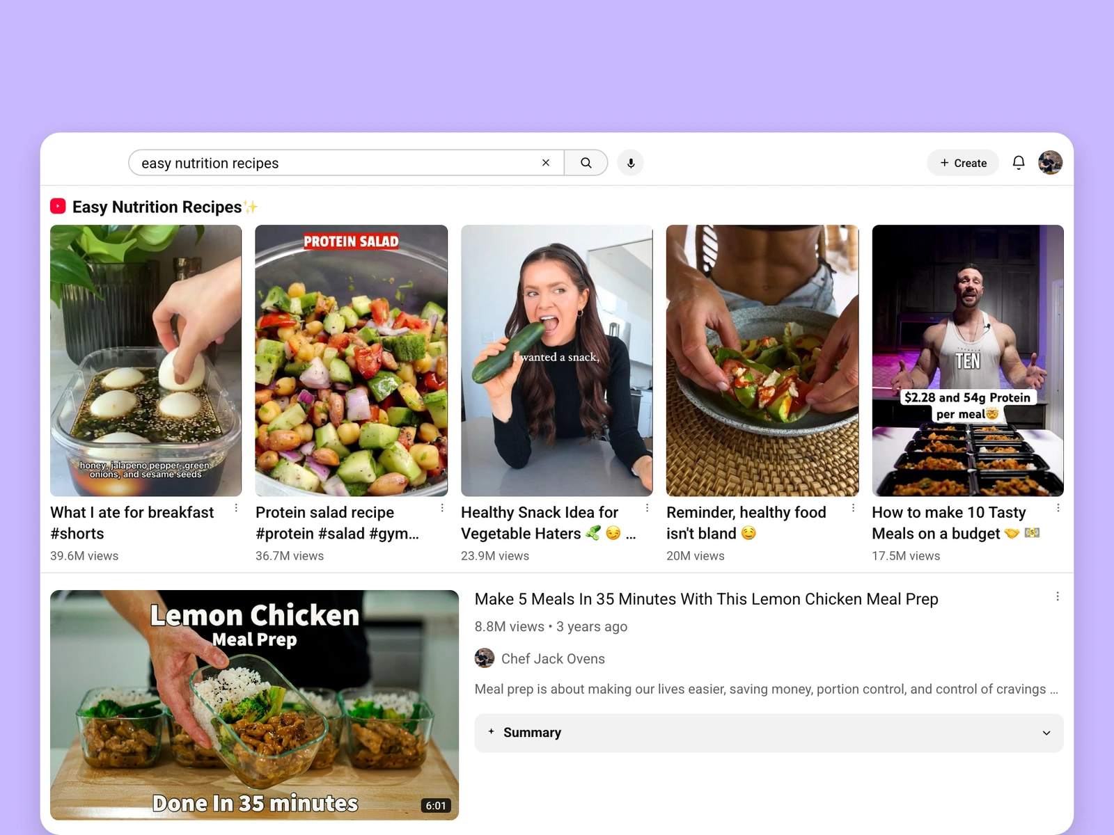 YouTube search results for nutrition videos