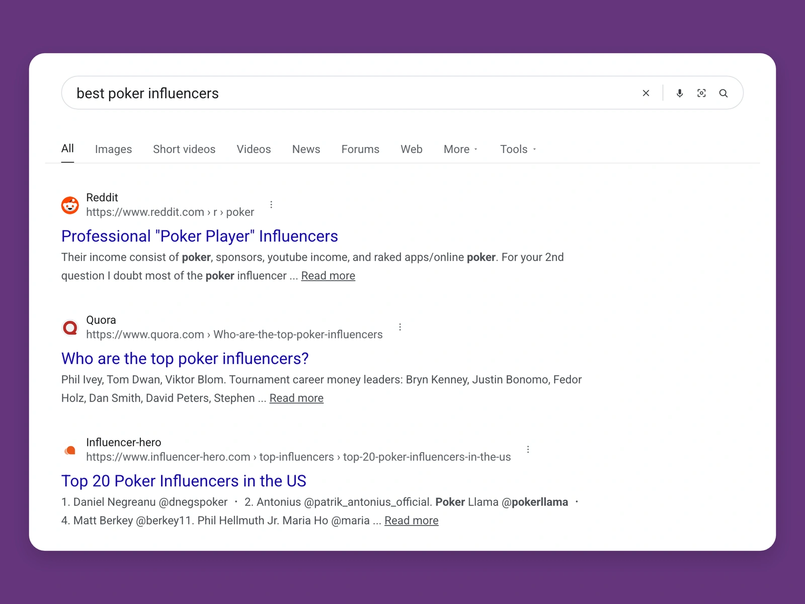 Google results for best poker bloggers