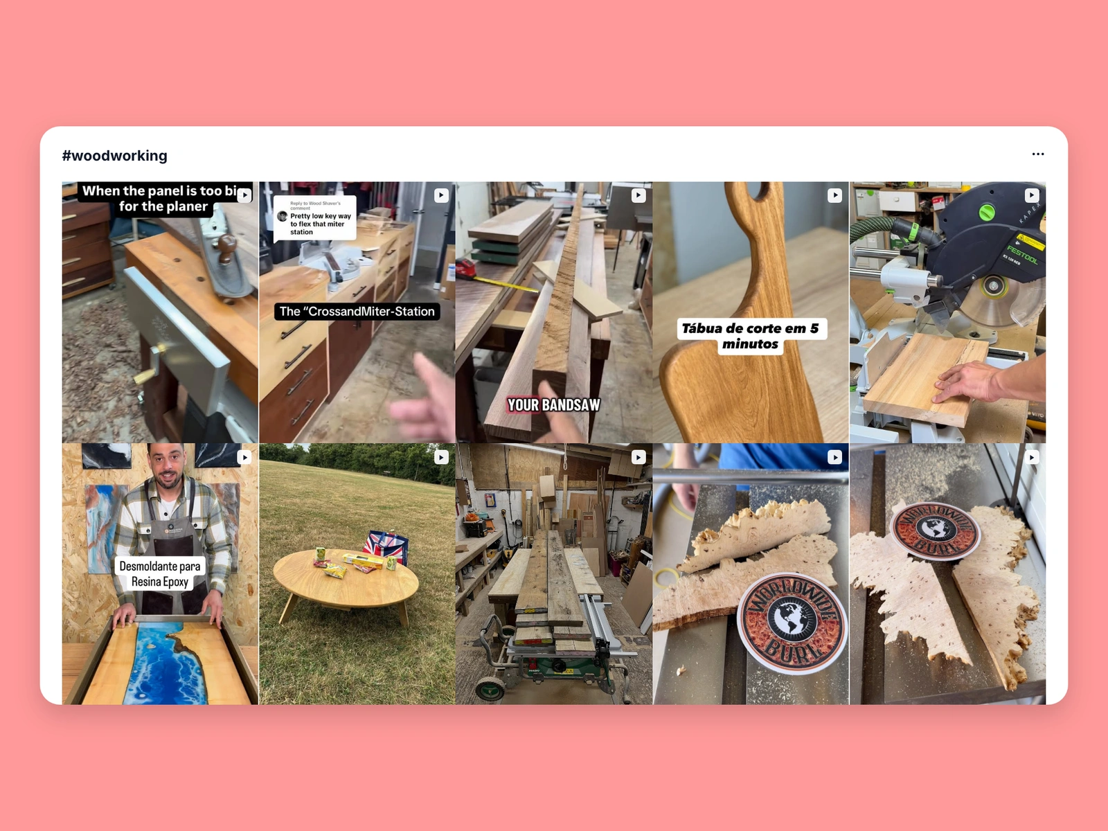 Instagram hashtag results for woodworking content