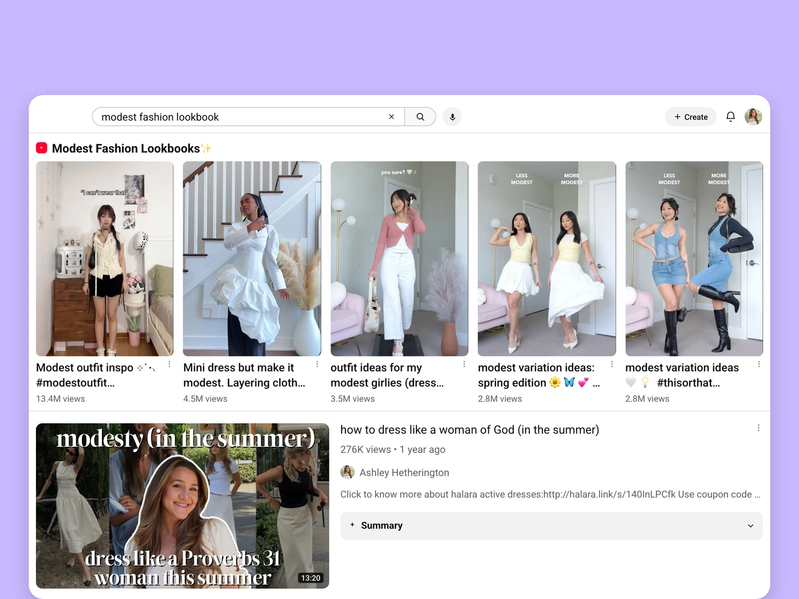 YouTube search results for modest fashion videos