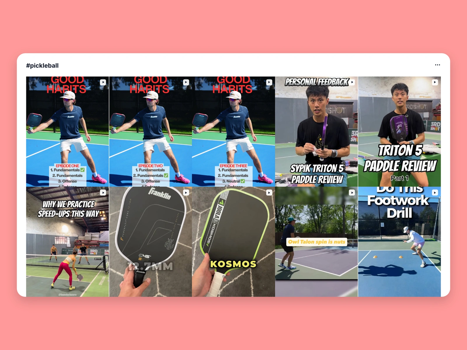 Instagram hashtag results for pickleball content