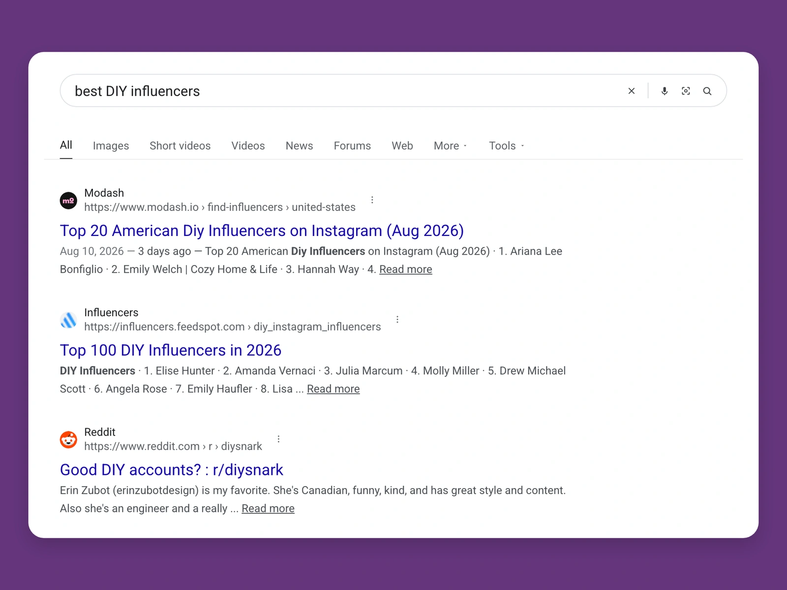 Google results for best diy bloggers