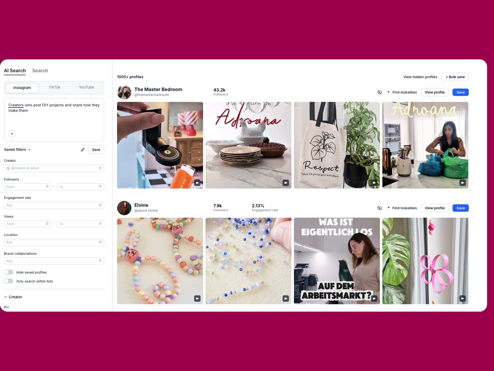 Modash AI search for diy creators