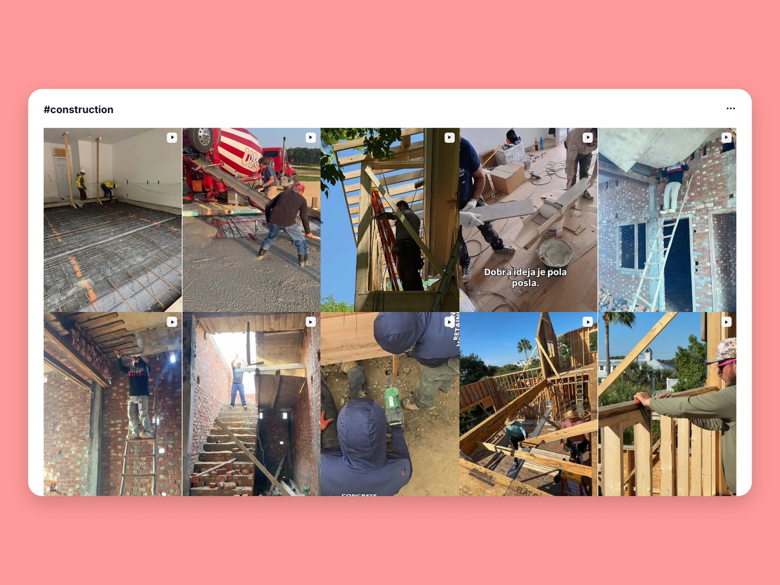 Instagram hashtag results for construction content