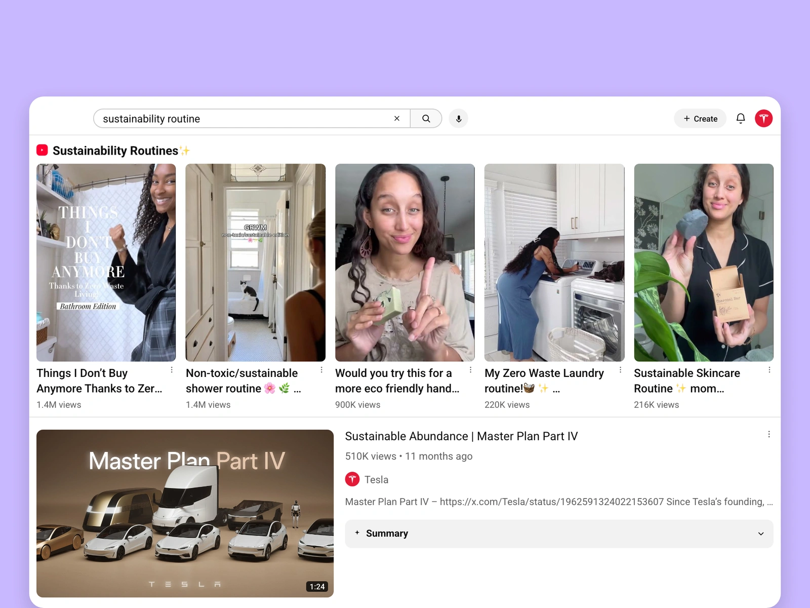 YouTube search results for sustainability videos