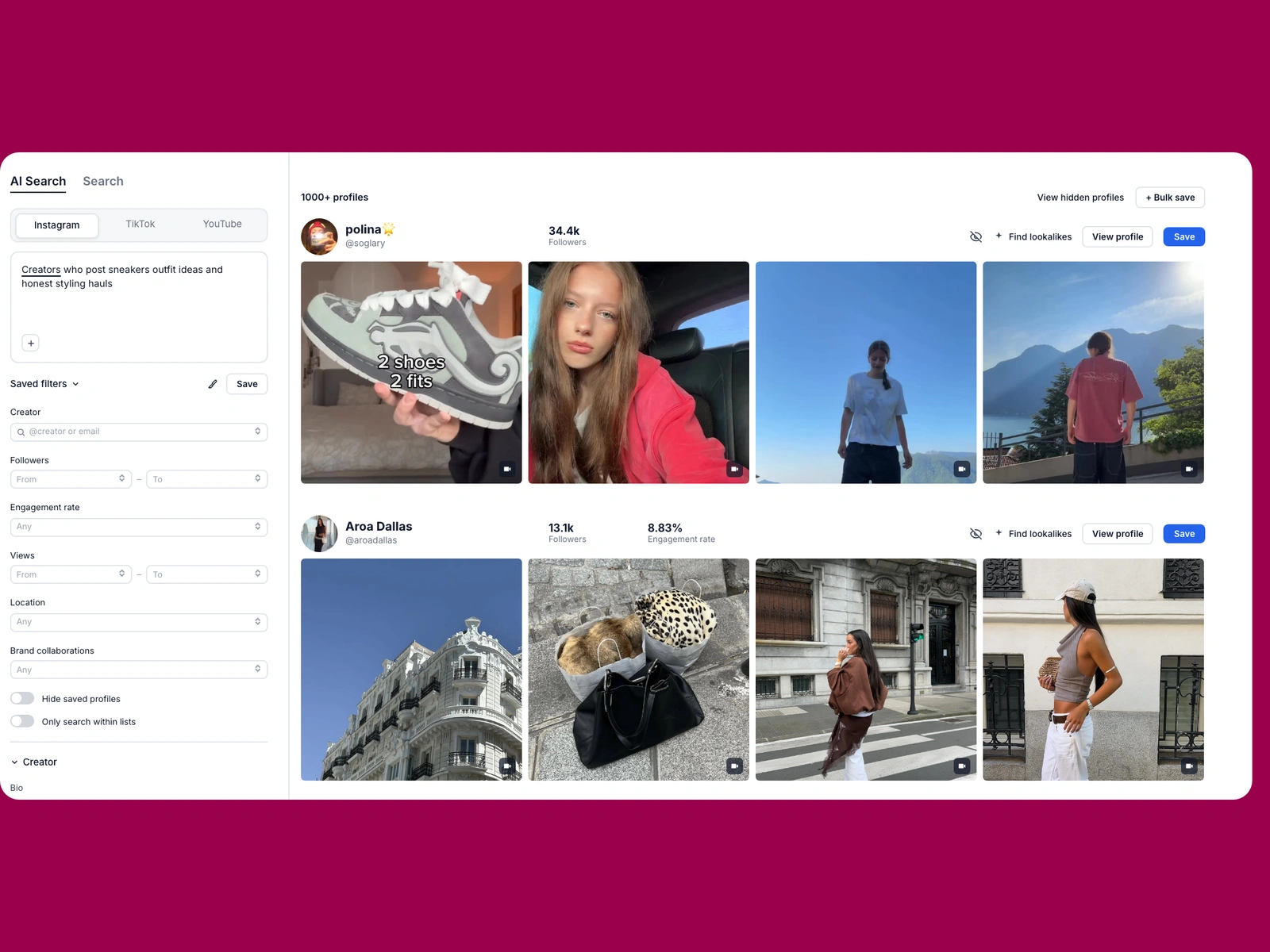 Modash AI search for sneakers creators