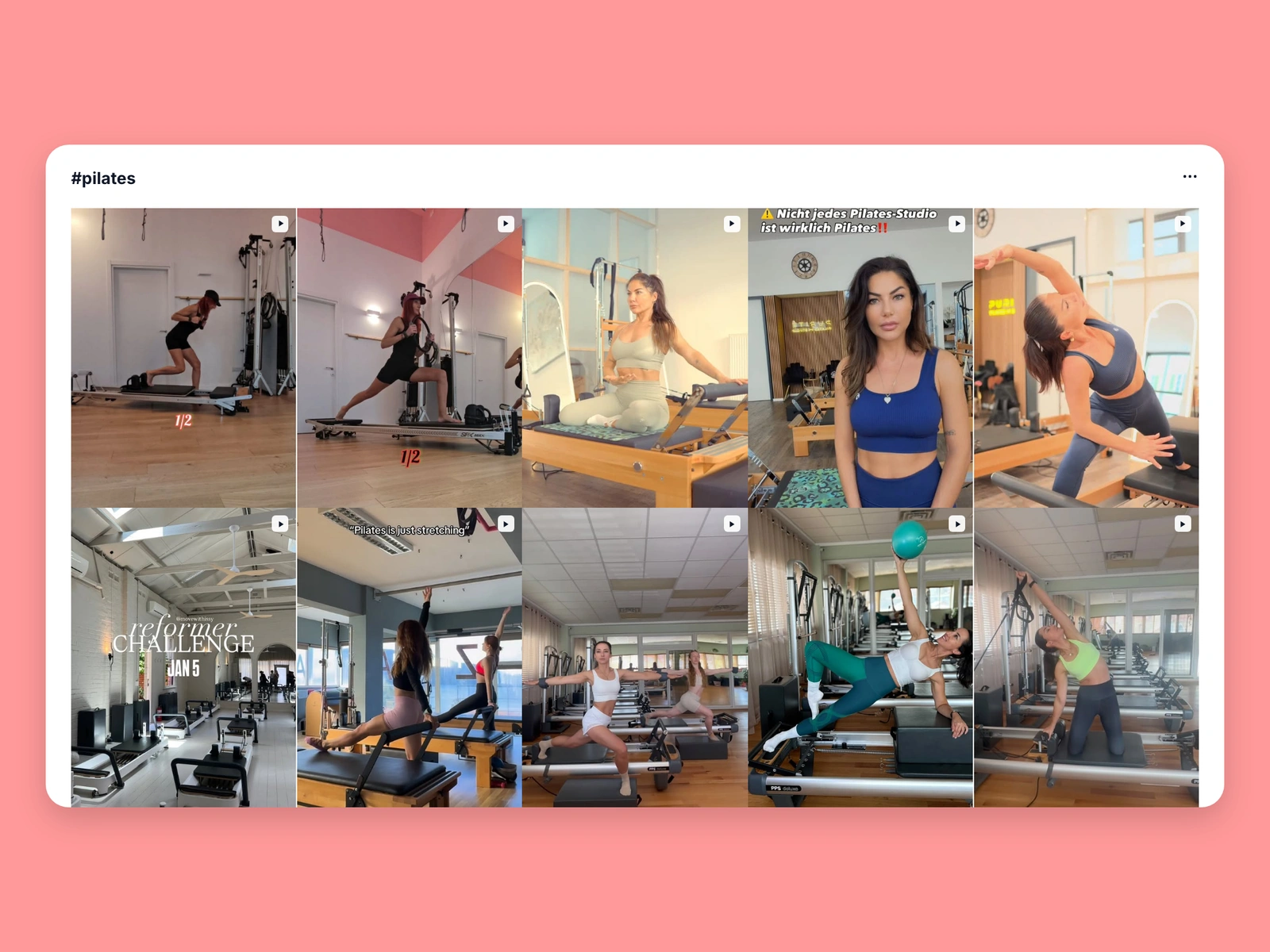 Instagram hashtag results for pilates content
