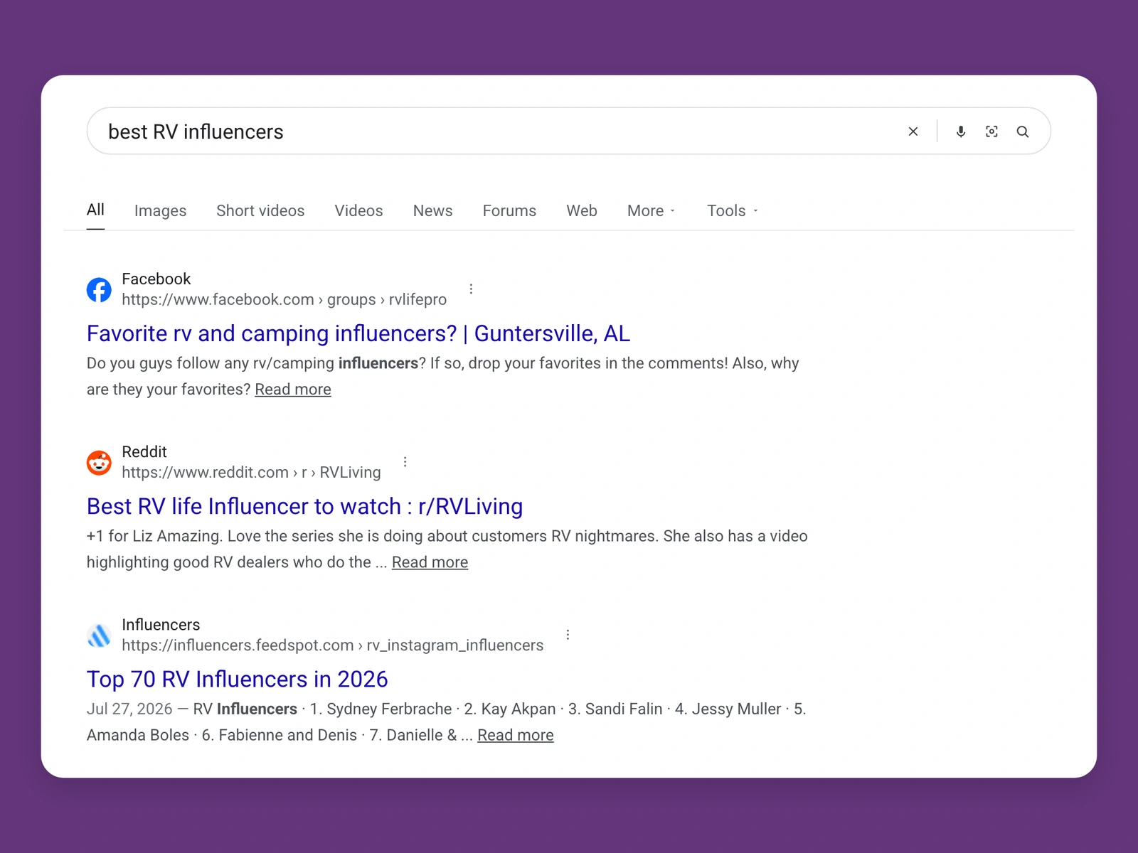Google results for best rv bloggers