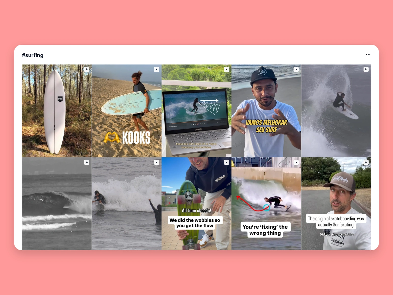 Instagram hashtag results for surfing content