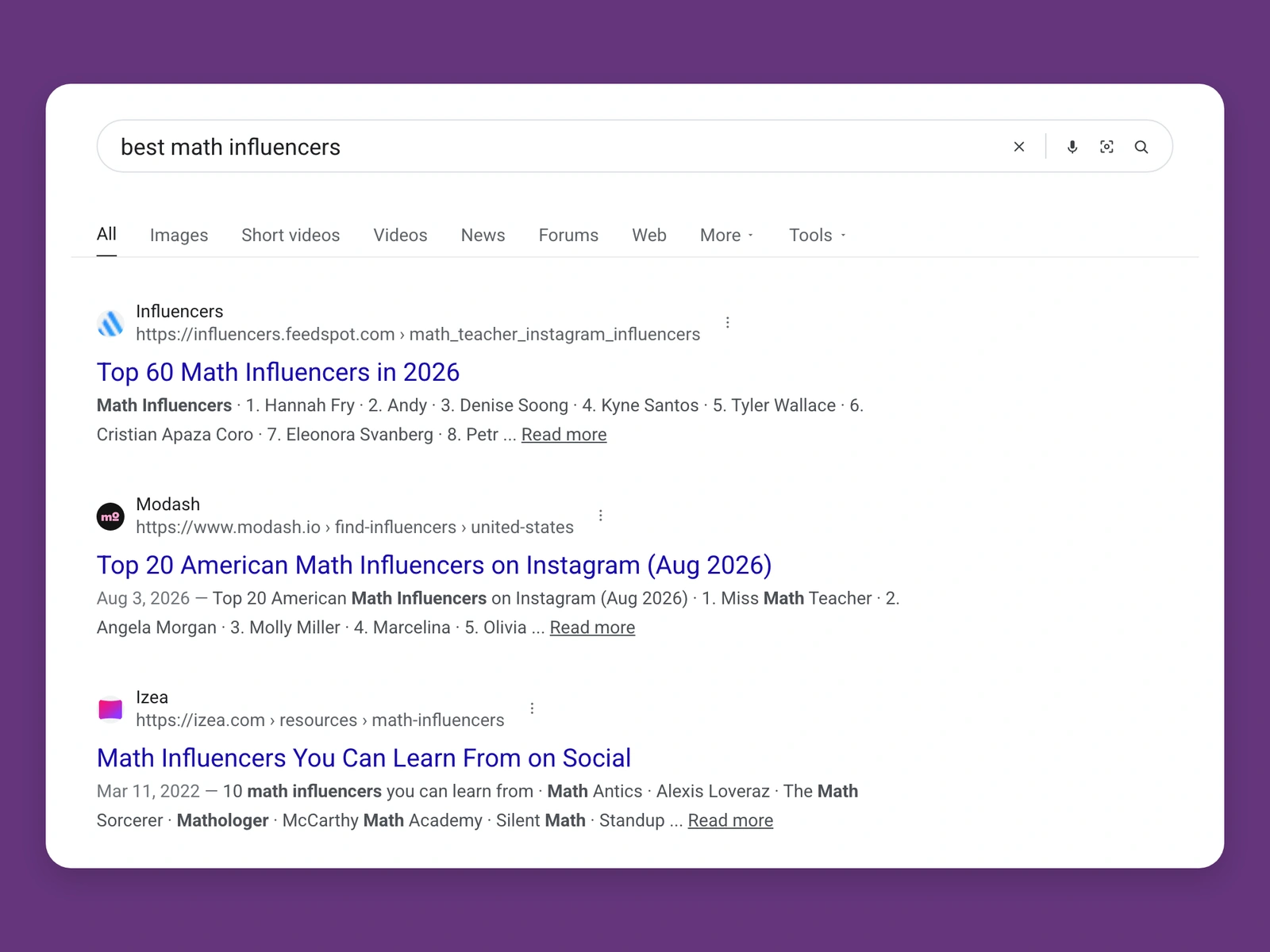 Google results for best math bloggers