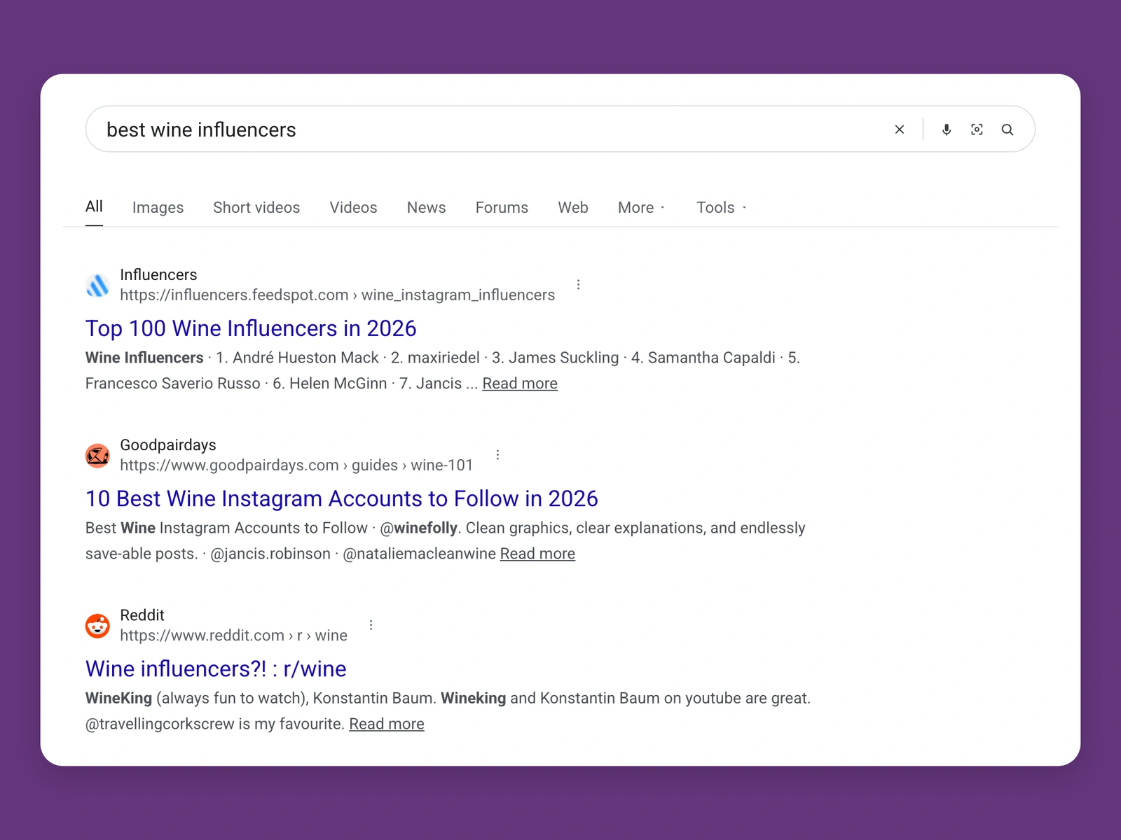 Google results for best wine bloggers