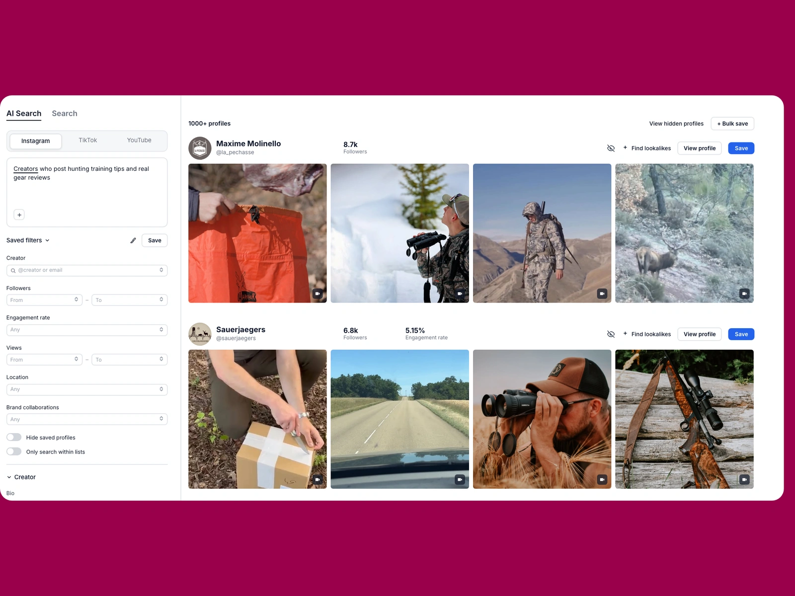 Modash AI search for hunting creators