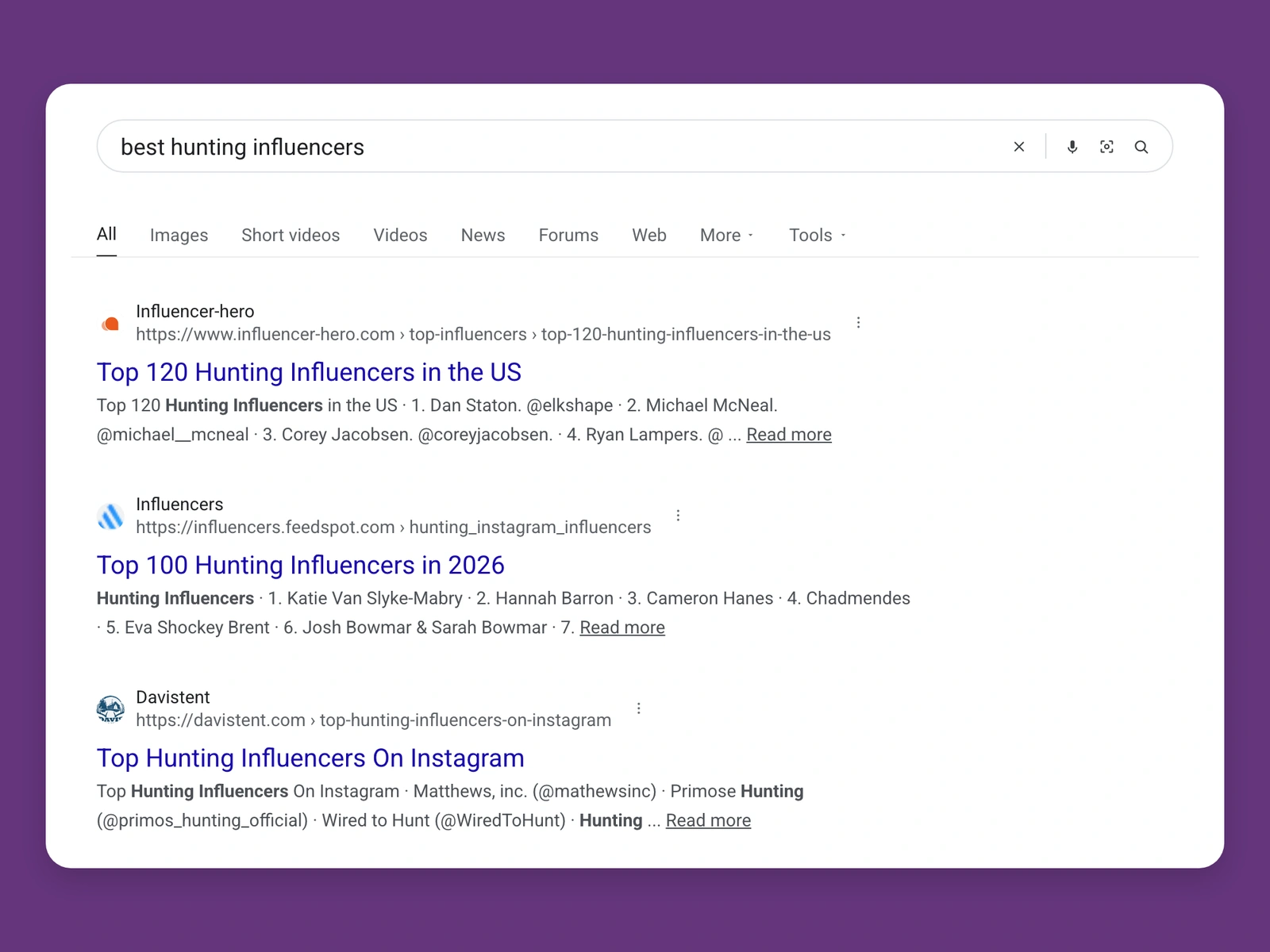 Google results for best hunting bloggers