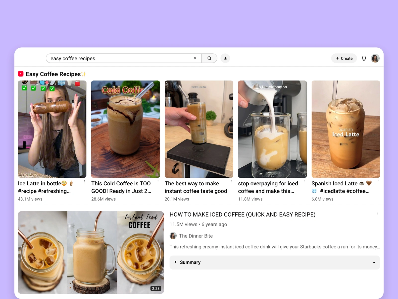 YouTube search results for coffee videos