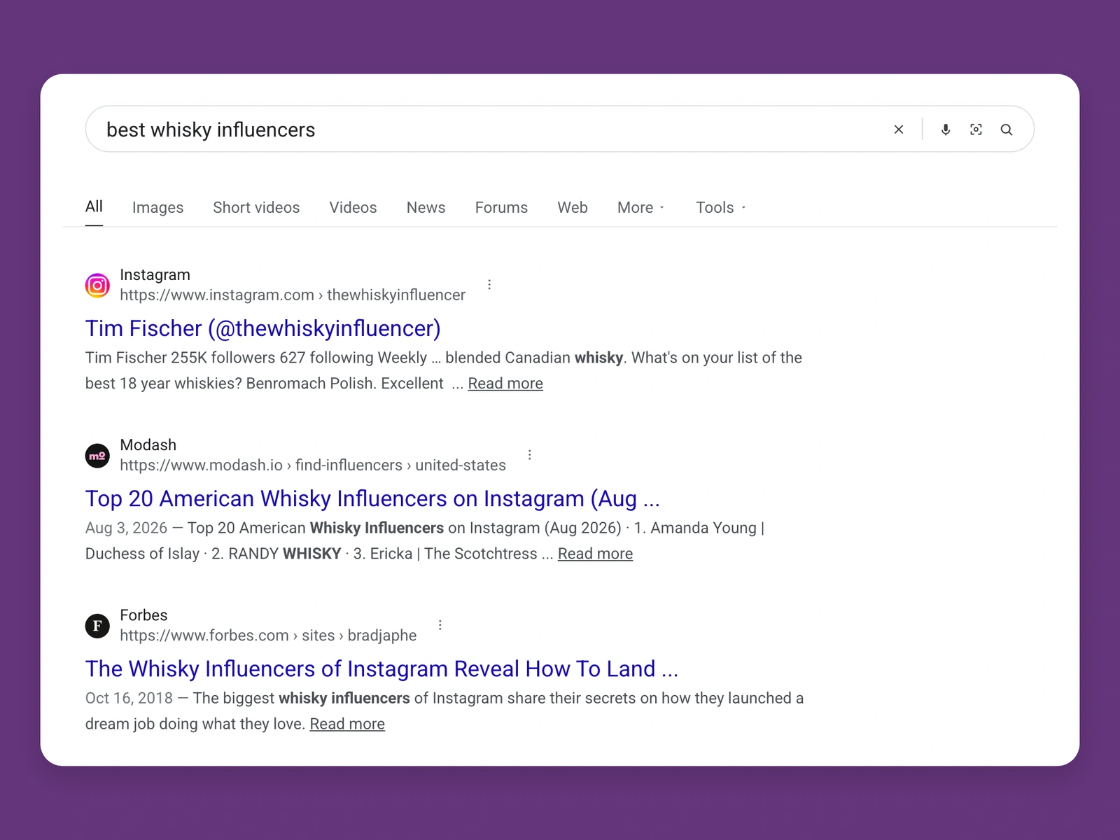 Google results for best whisky bloggers