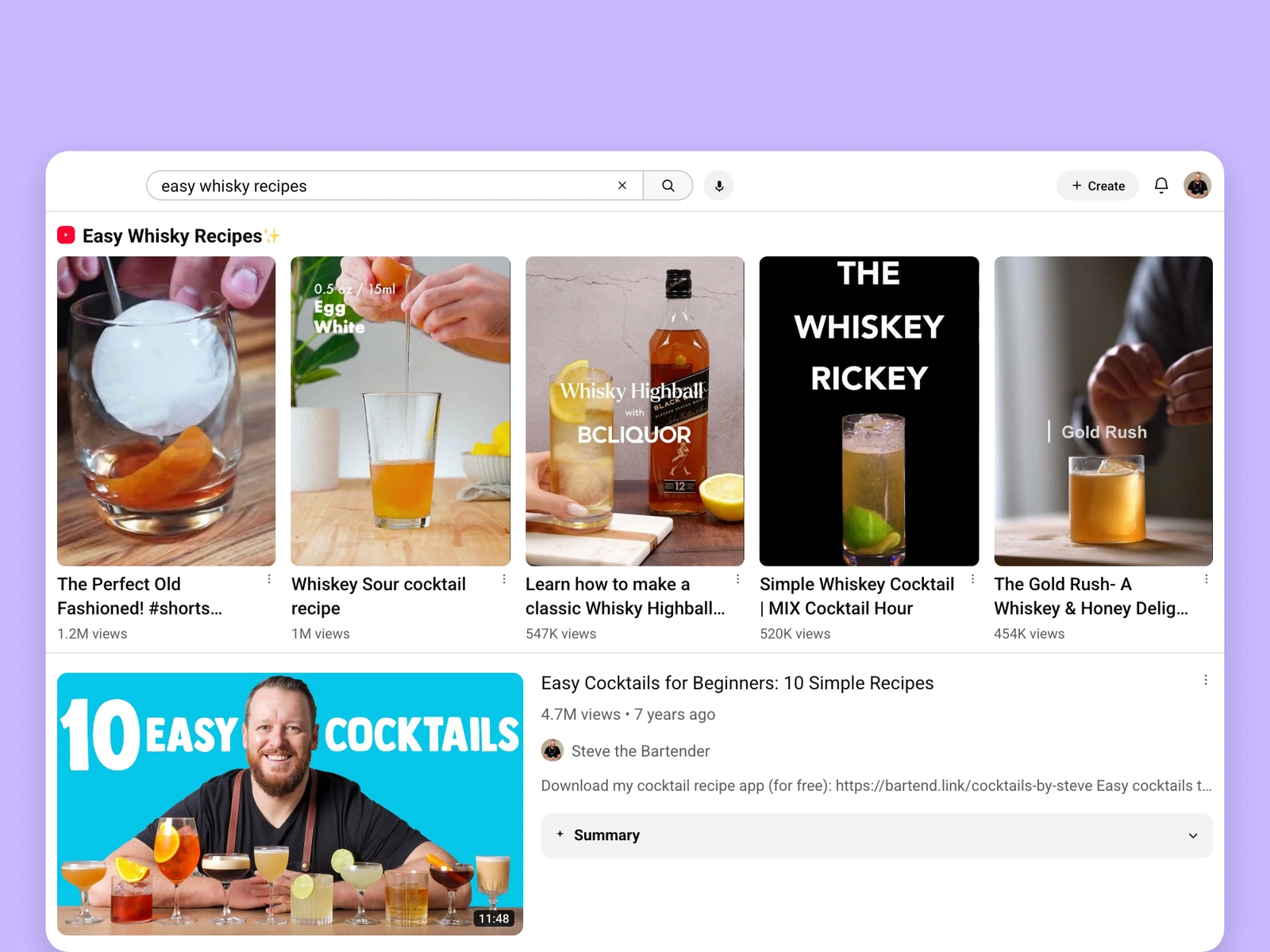 YouTube search results for whisky videos