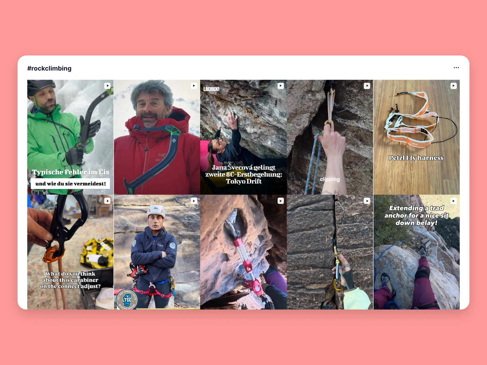 Instagram hashtag results for rock climbing content