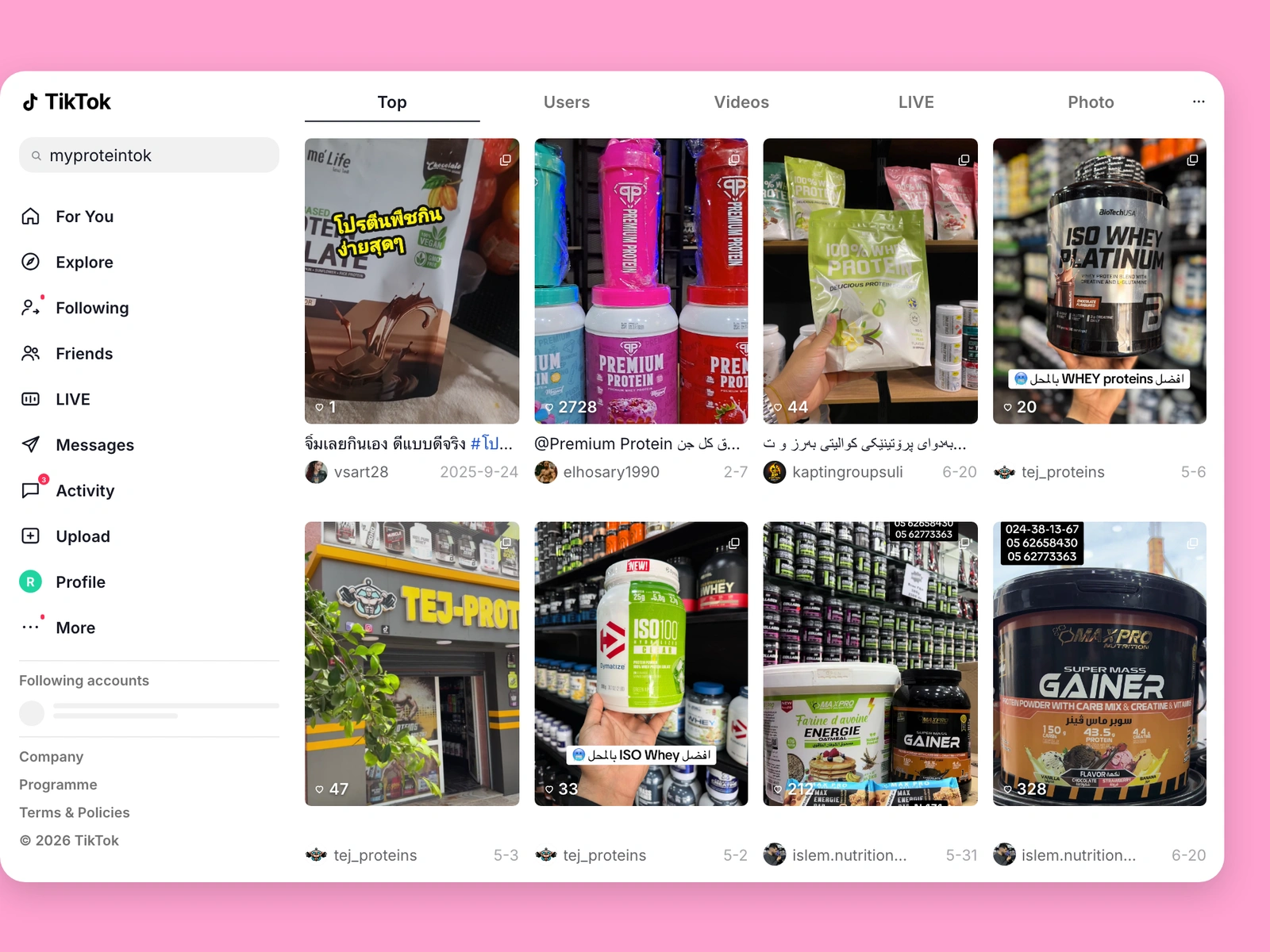 TikTok search results for myprotein content