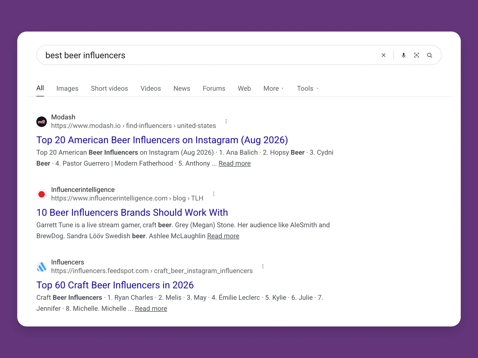 Google results for best beer bloggers