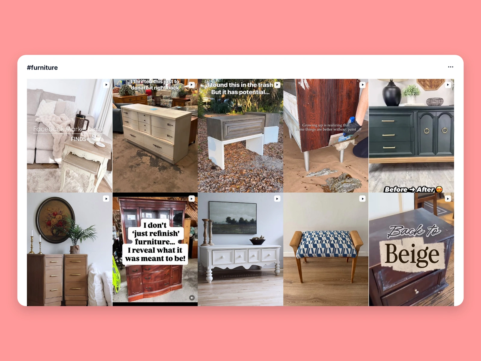 Instagram hashtag results for furniture content
