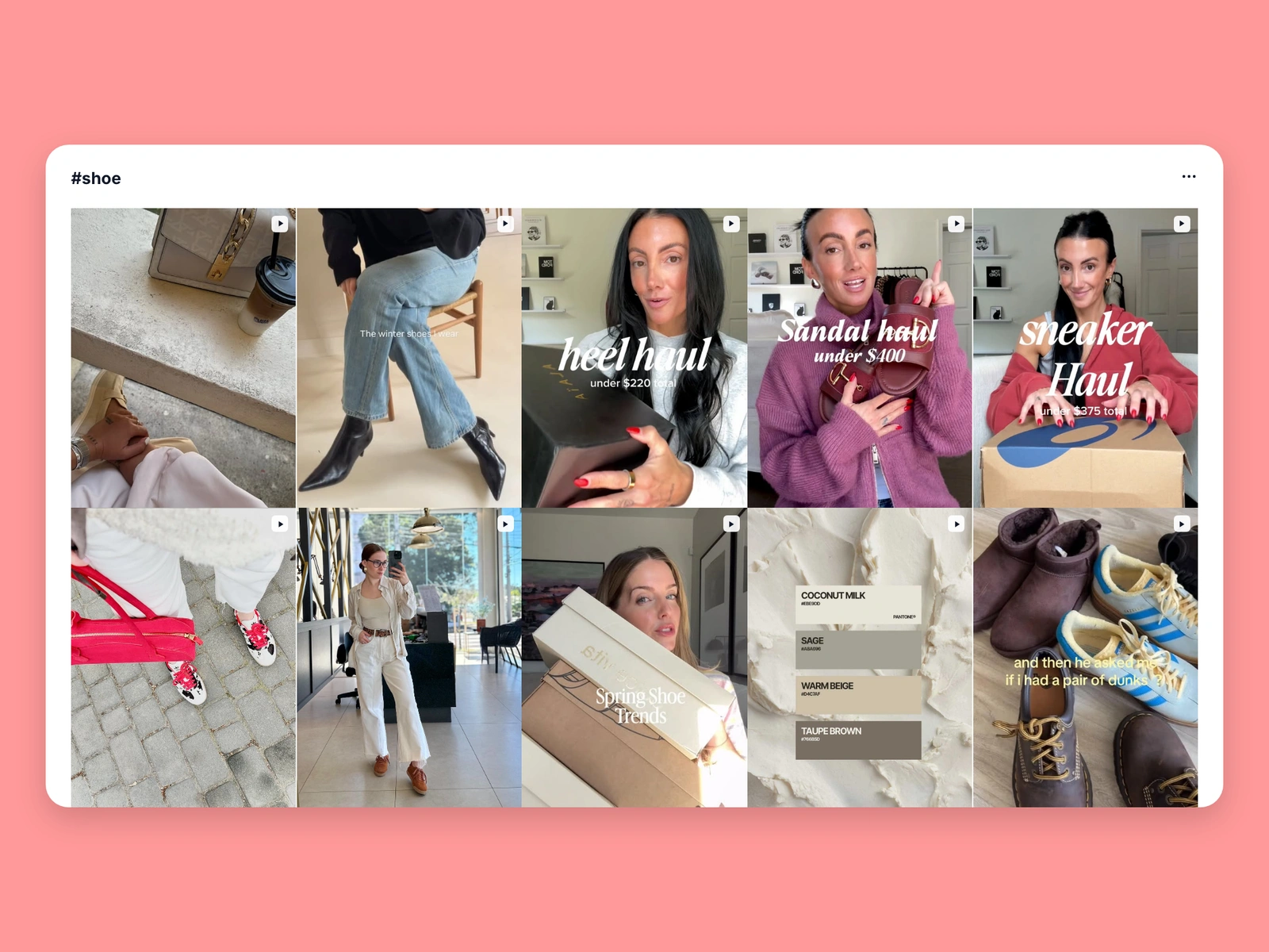 Instagram hashtag results for shoe content
