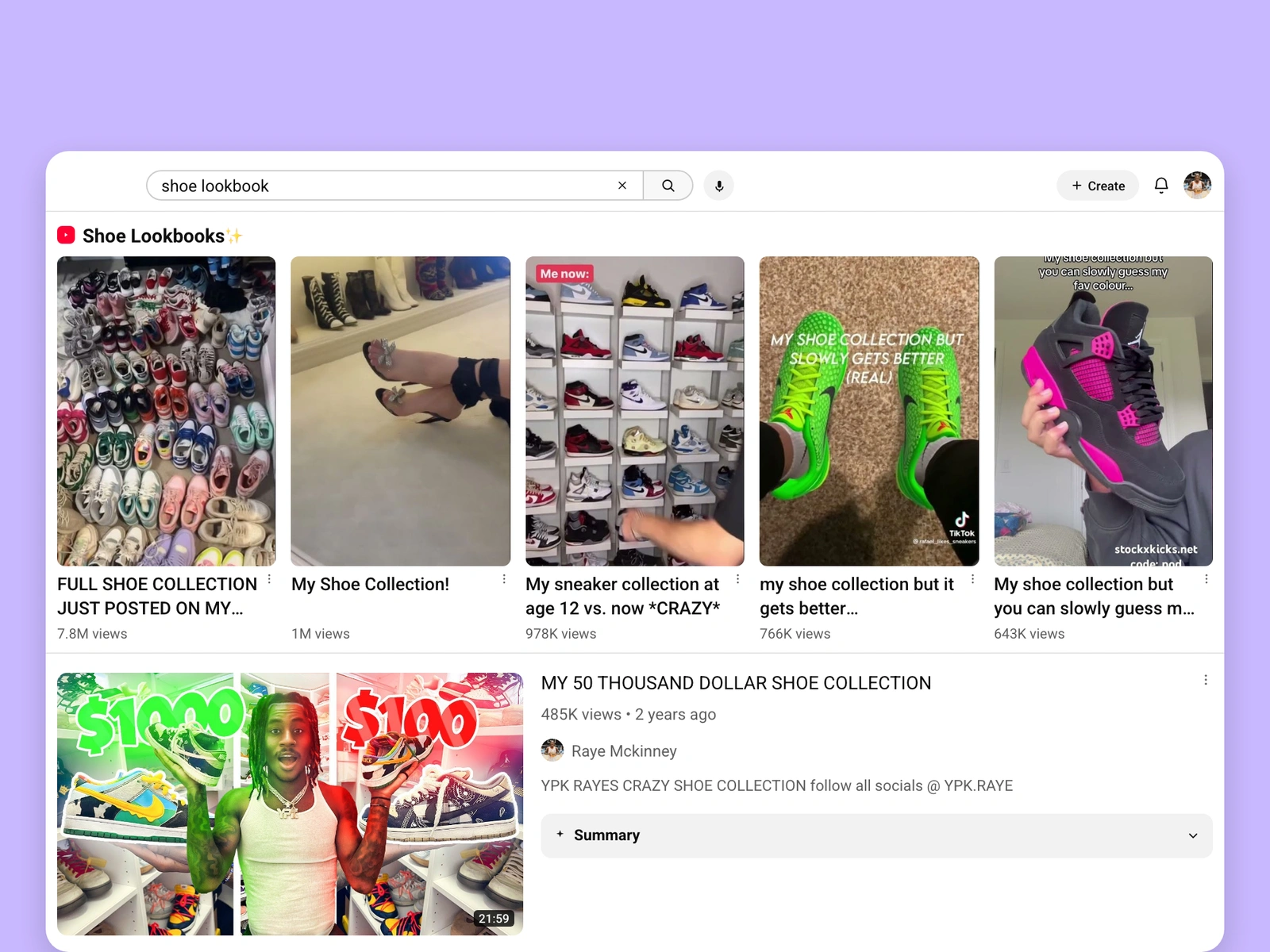 YouTube search results for shoe videos