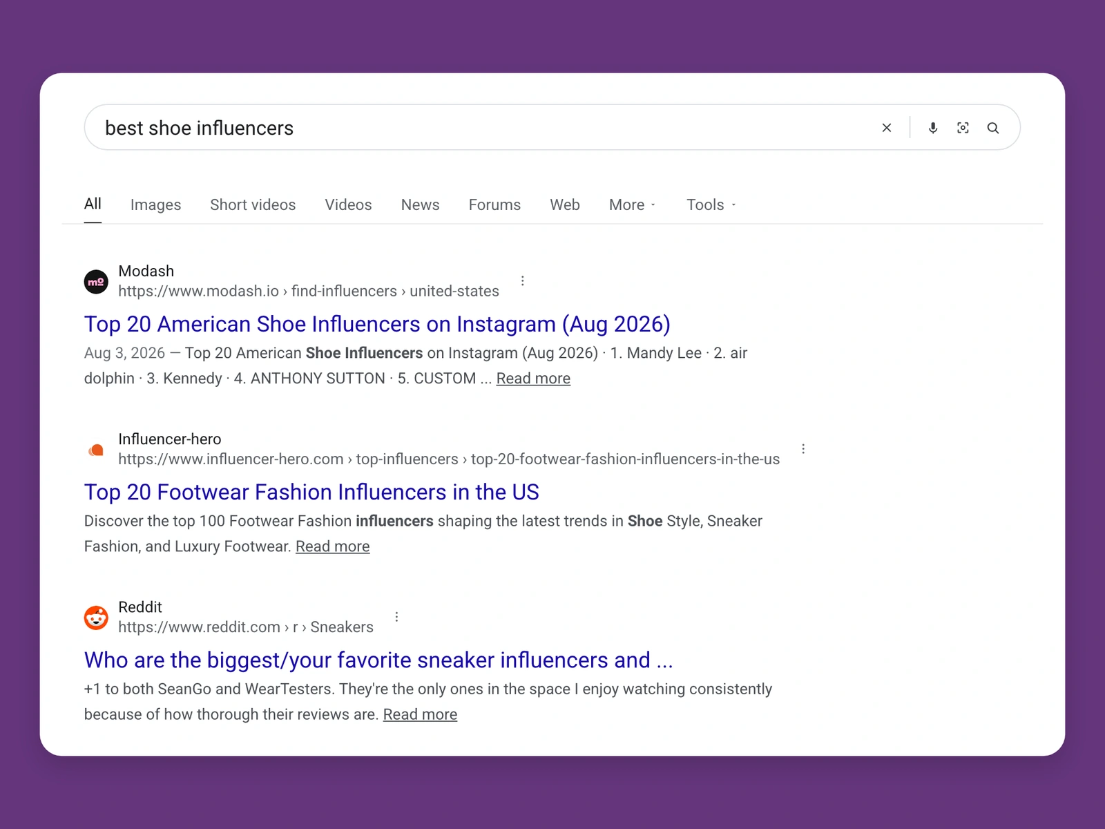 Google results for best shoe bloggers