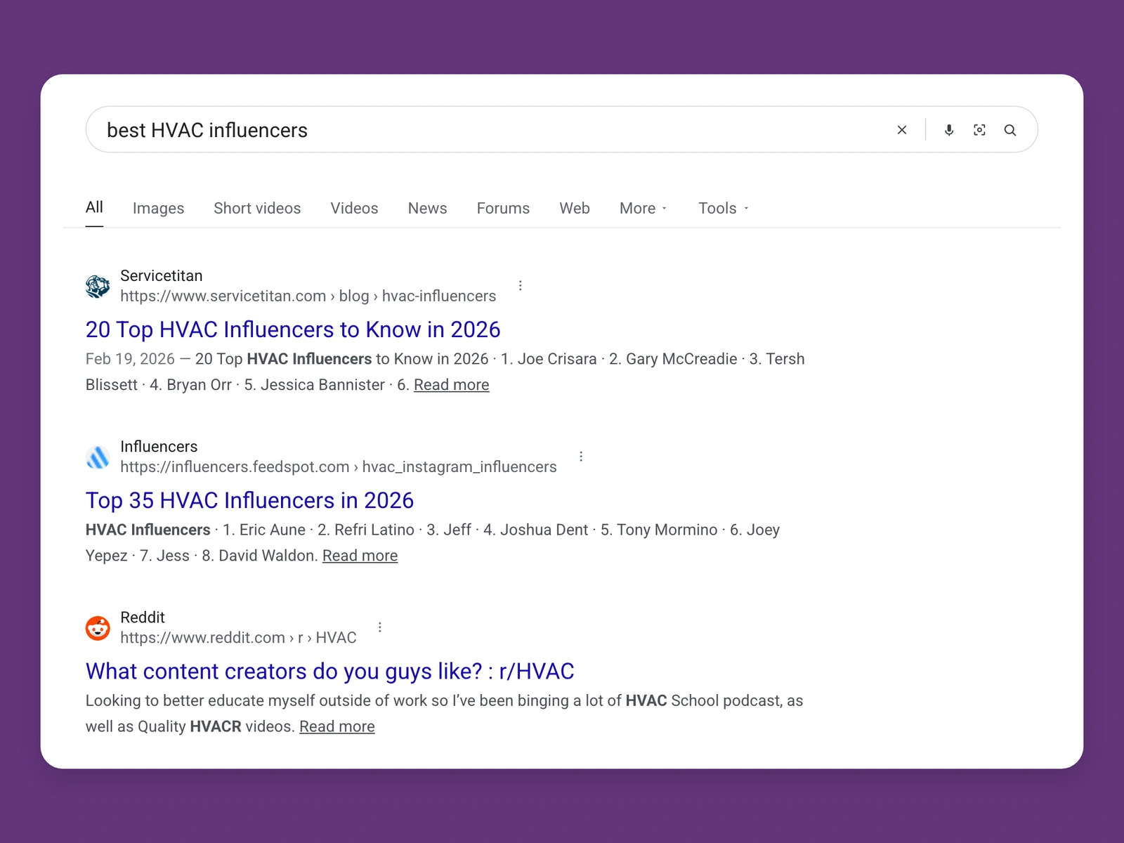 Google results for best hvac bloggers