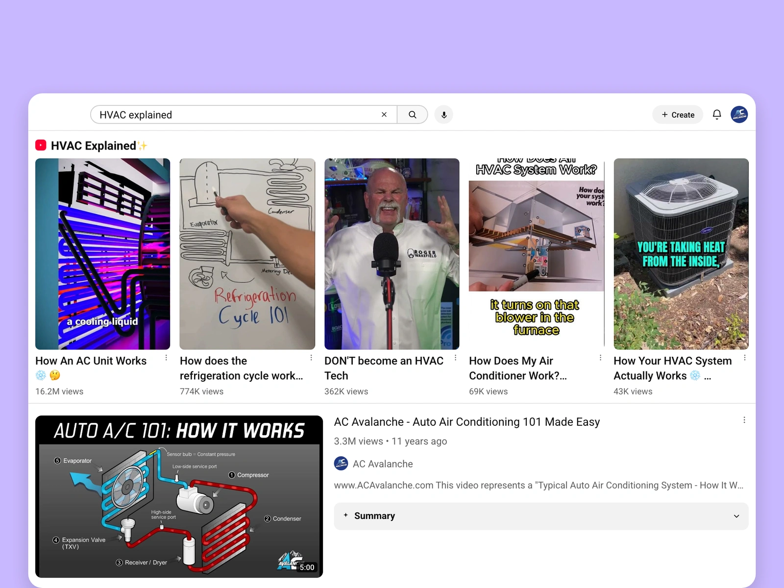YouTube search results for hvac videos