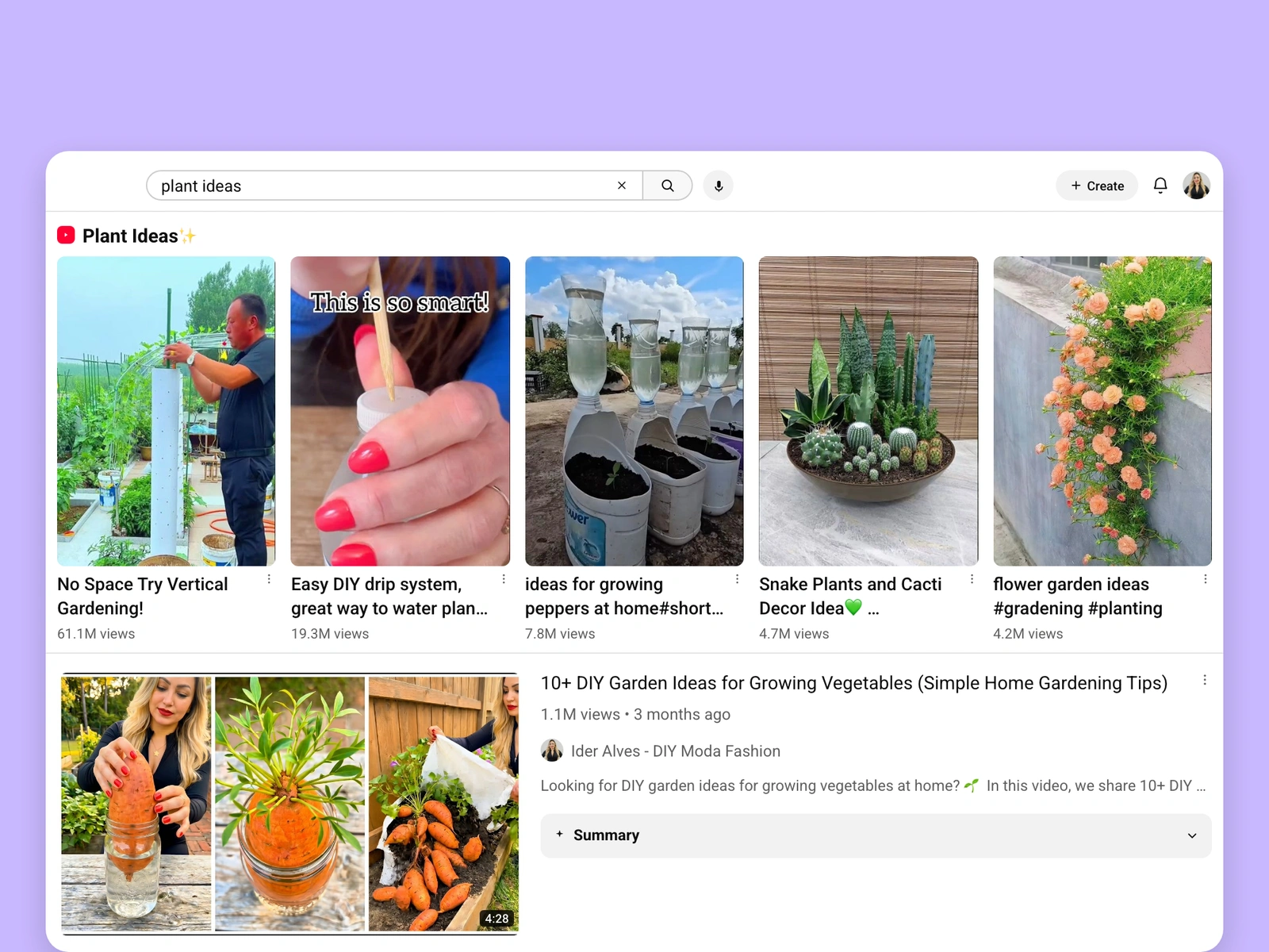 YouTube search results for plant videos