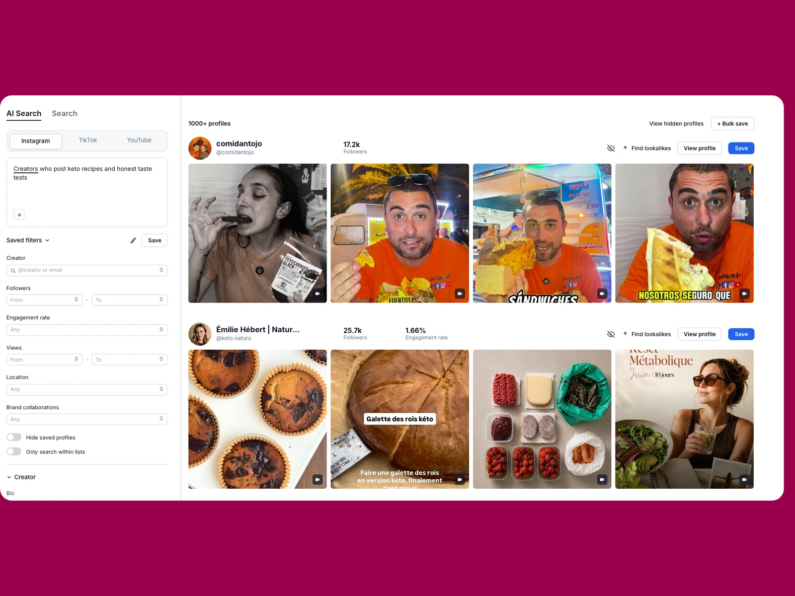 Modash AI search for keto creators