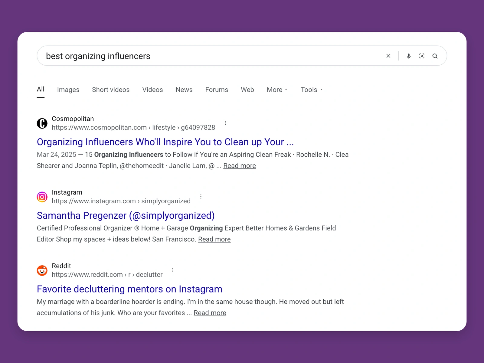 Google results for best organizing bloggers