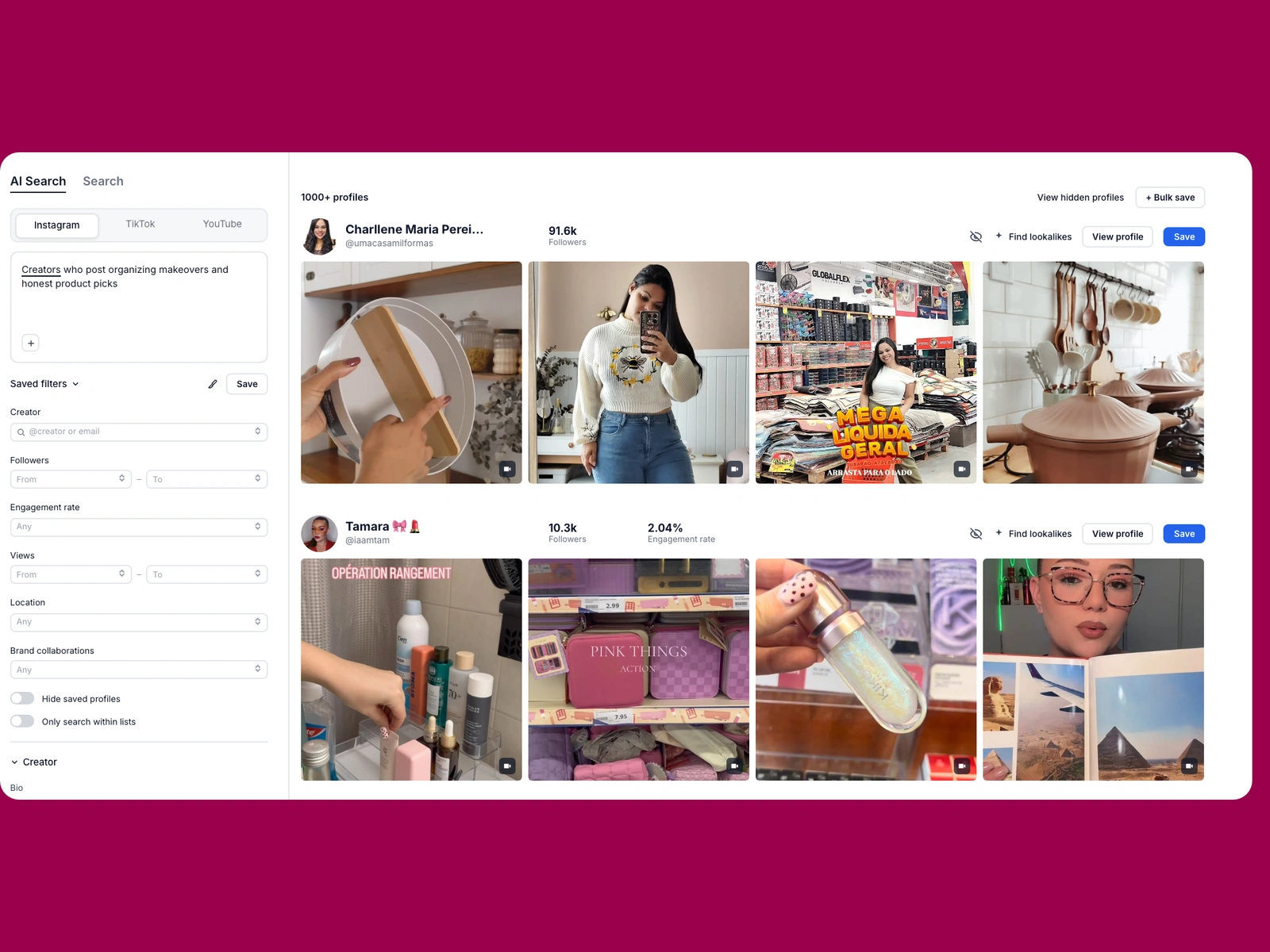 Modash AI search for organizing creators