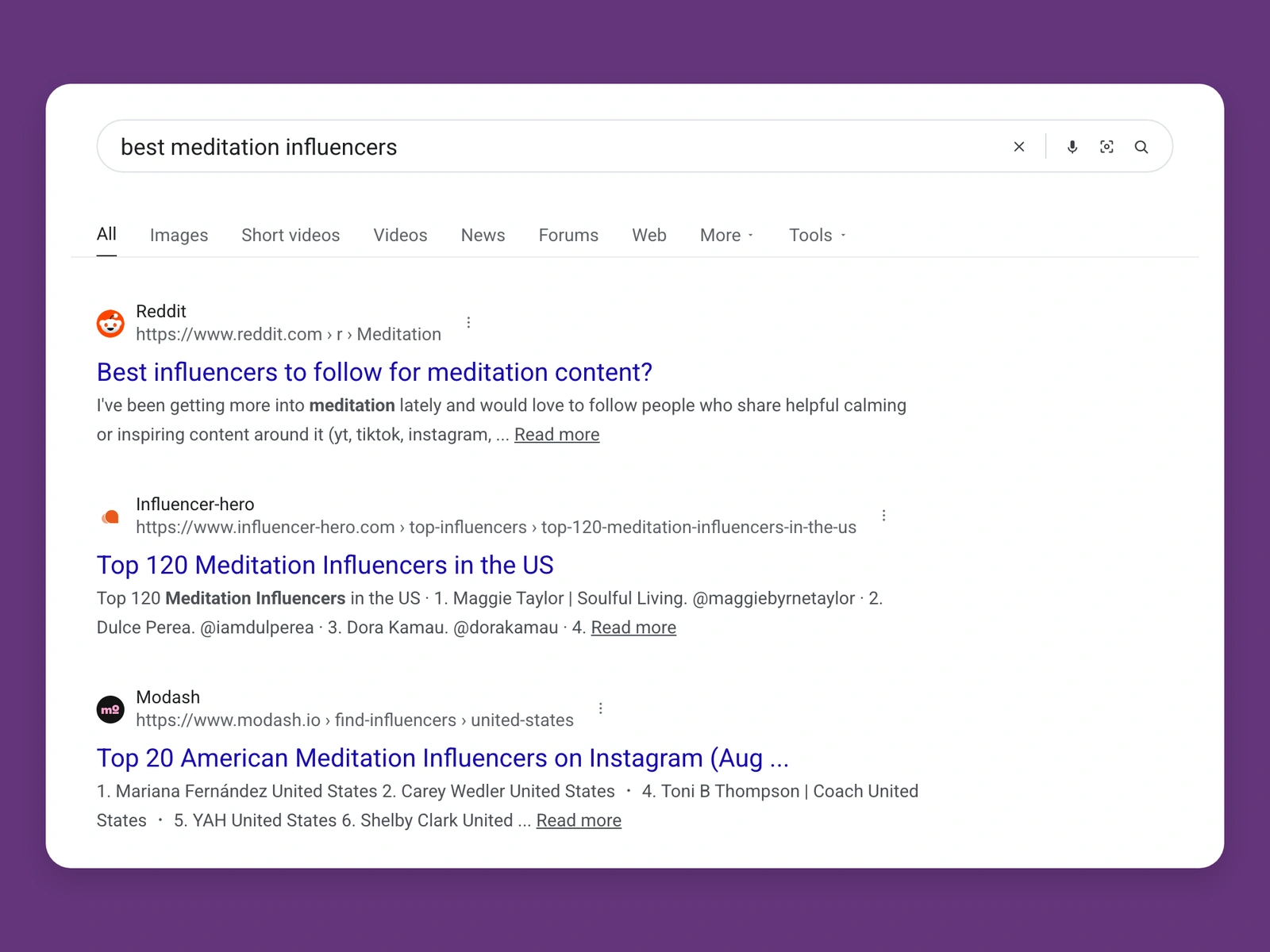 Google results for best meditation bloggers